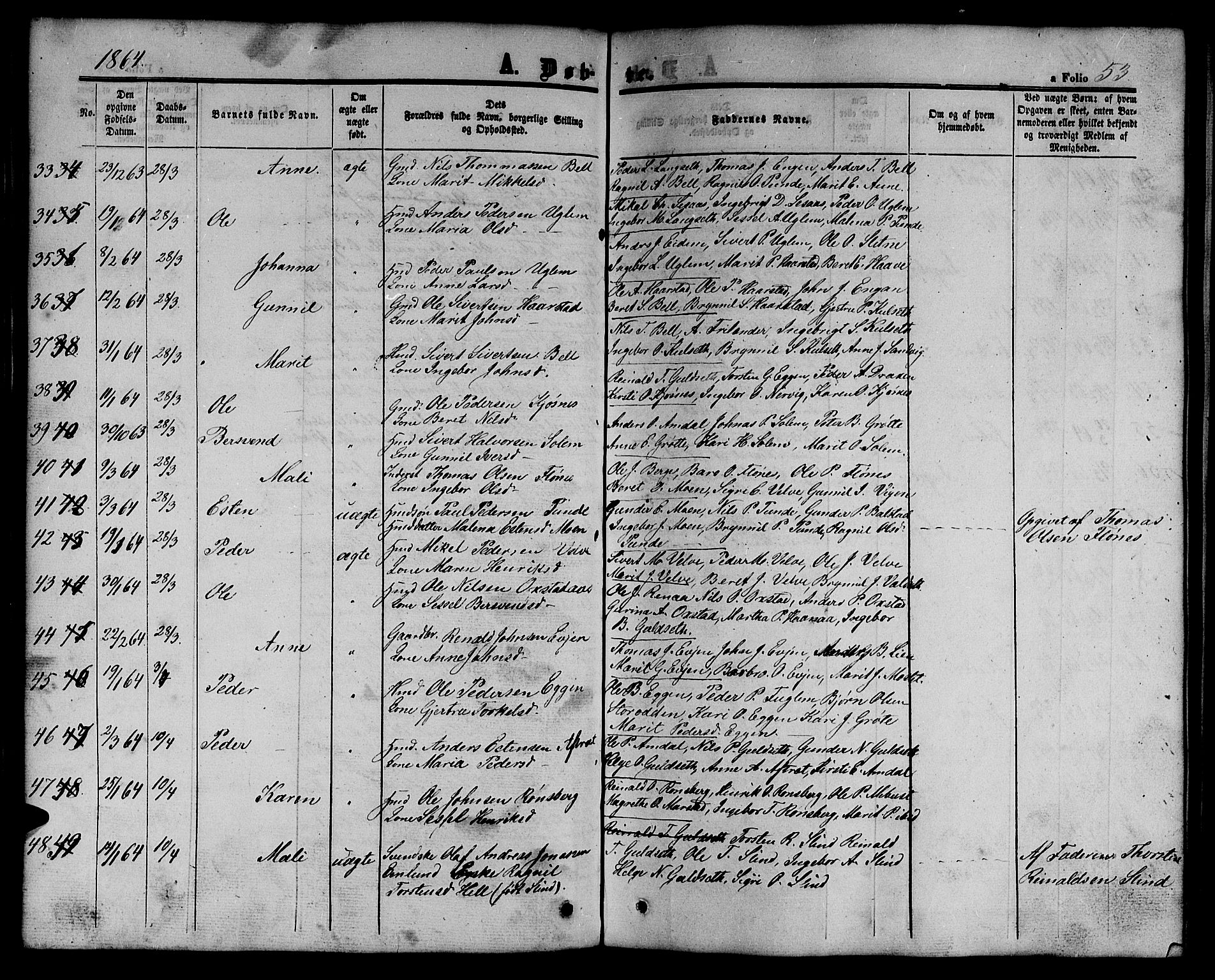 Ministerialprotokoller, klokkerbøker og fødselsregistre - Sør-Trøndelag, SAT/A-1456/695/L1155: Klokkerbok nr. 695C06, 1859-1868, s. 53