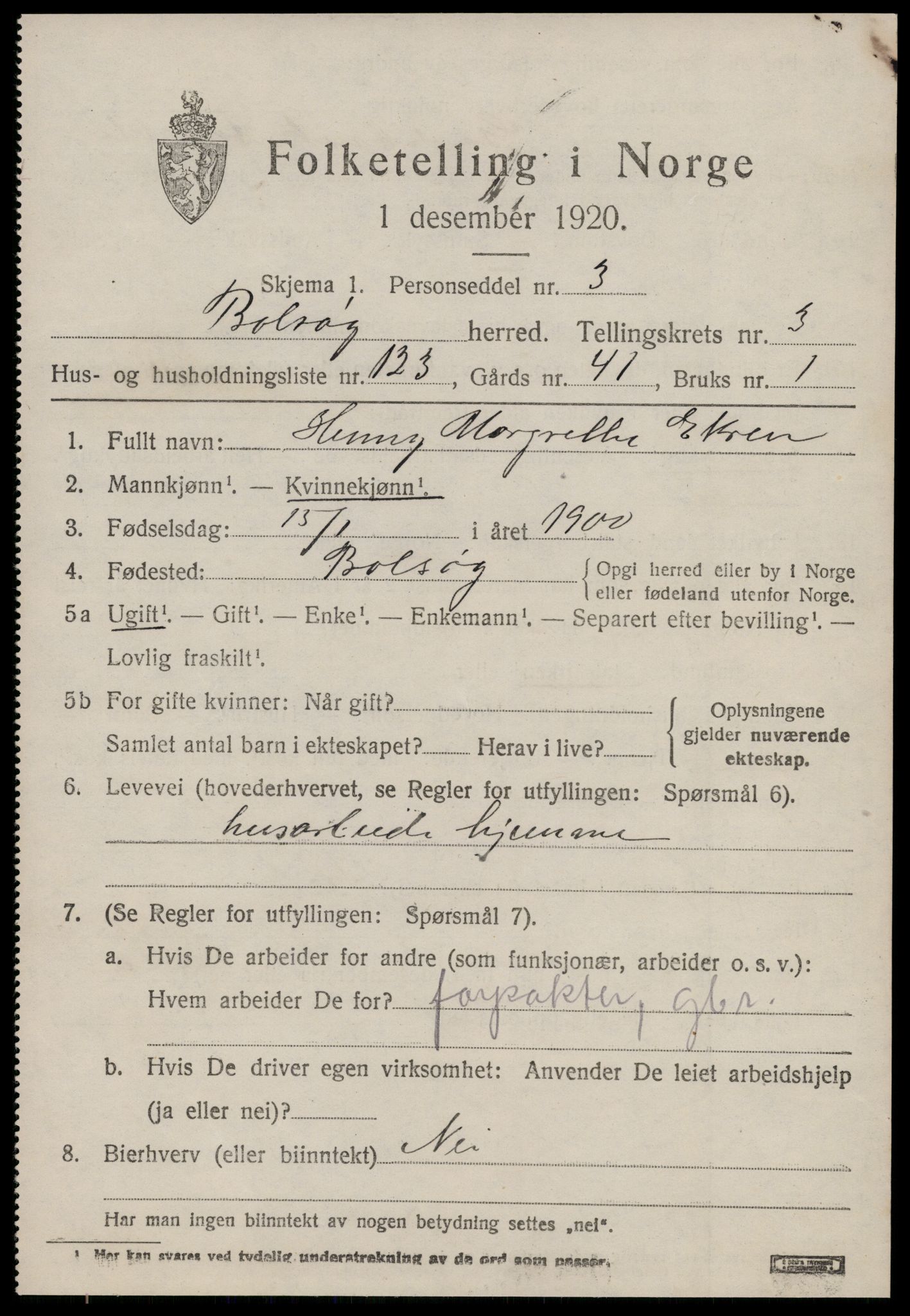 SAT, Folketelling 1920 for 1544 Bolsøy herred, 1920, s. 6545