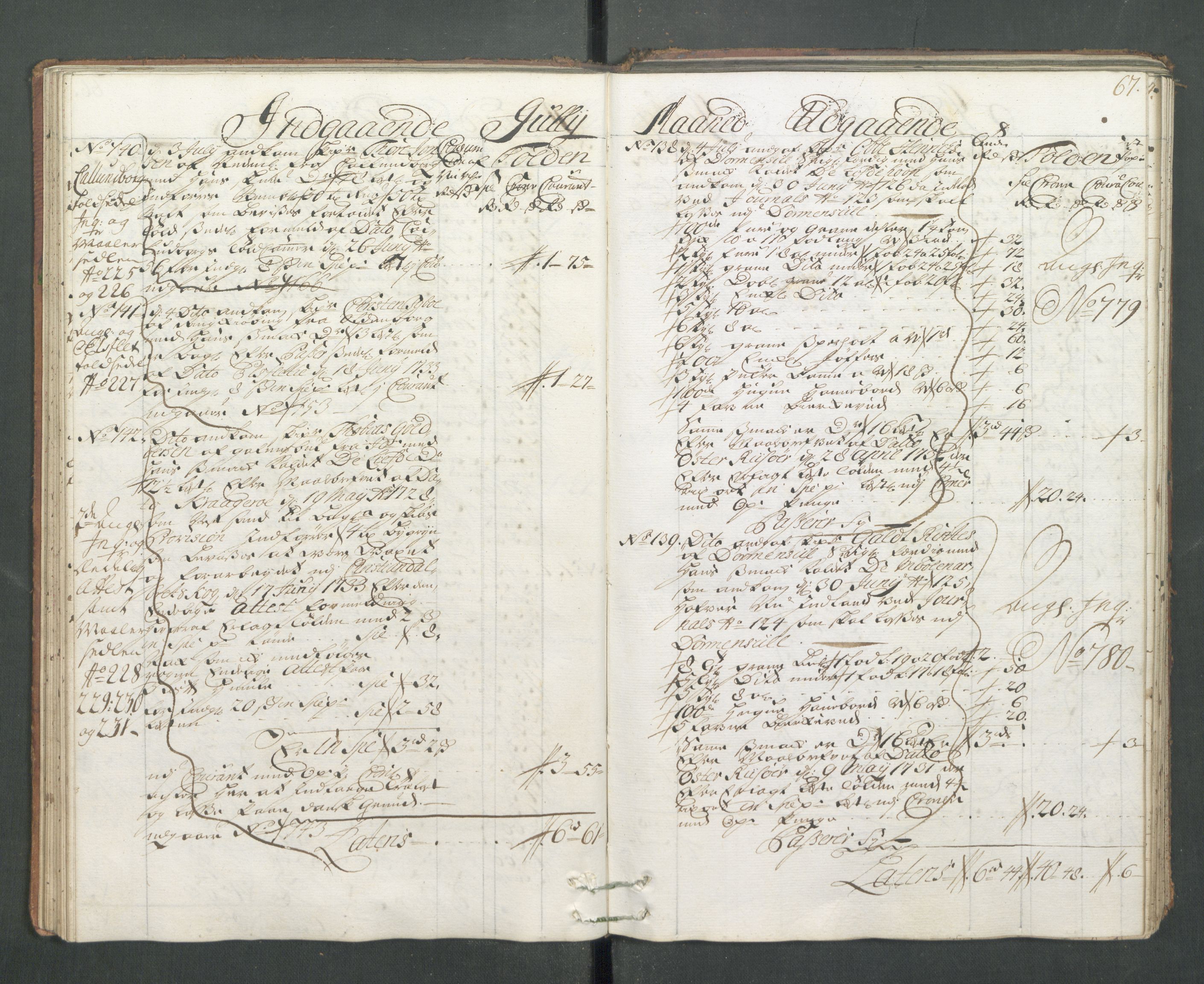 Generaltollkammeret, tollregnskaper, AV/RA-EA-5490/R14/L0013/0001: Tollregnskaper Øster-Risør / Hovedtollbok, 1733, s. 66b-67a