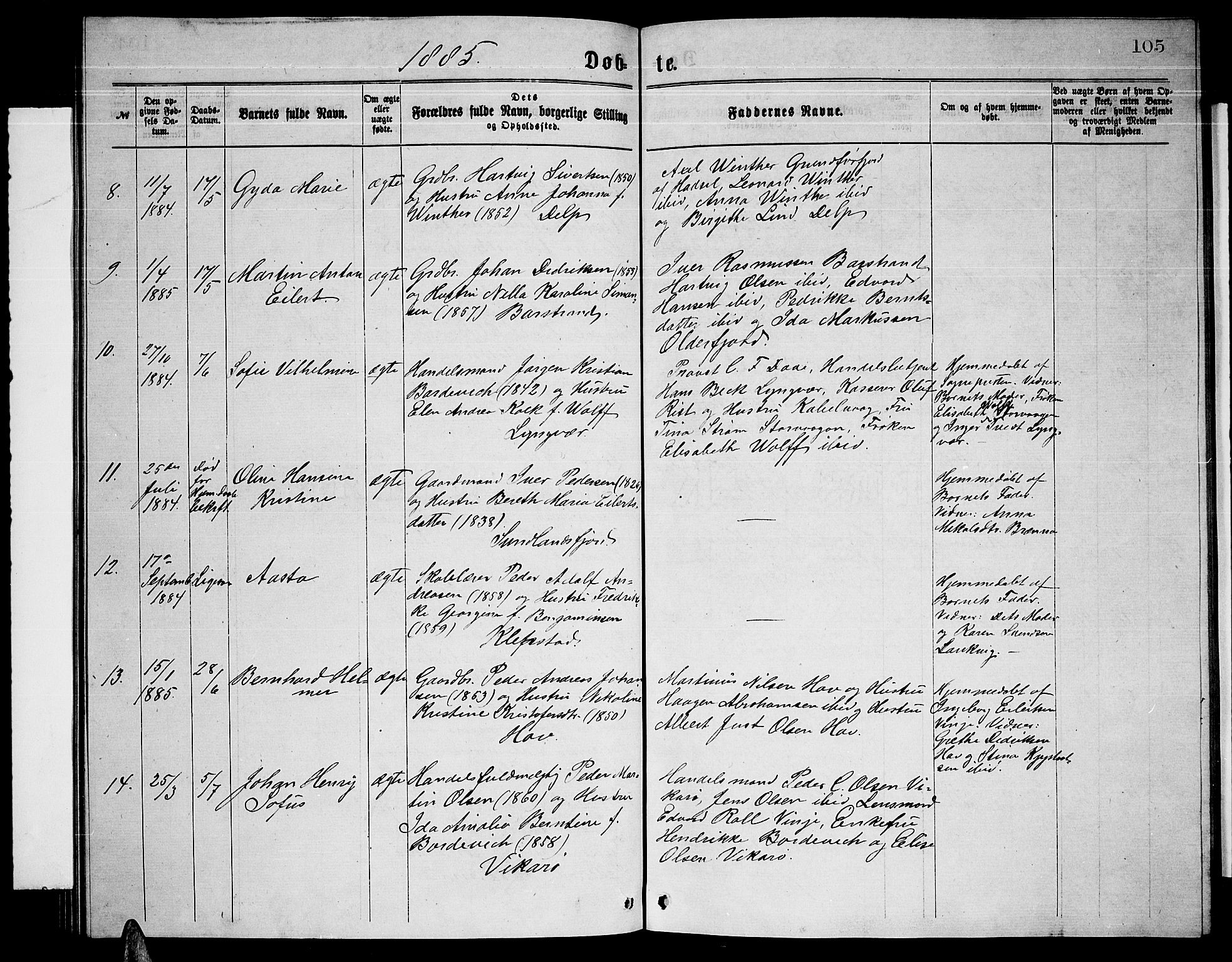 Ministerialprotokoller, klokkerbøker og fødselsregistre - Nordland, AV/SAT-A-1459/876/L1103: Klokkerbok nr. 876C02, 1870-1886, s. 105