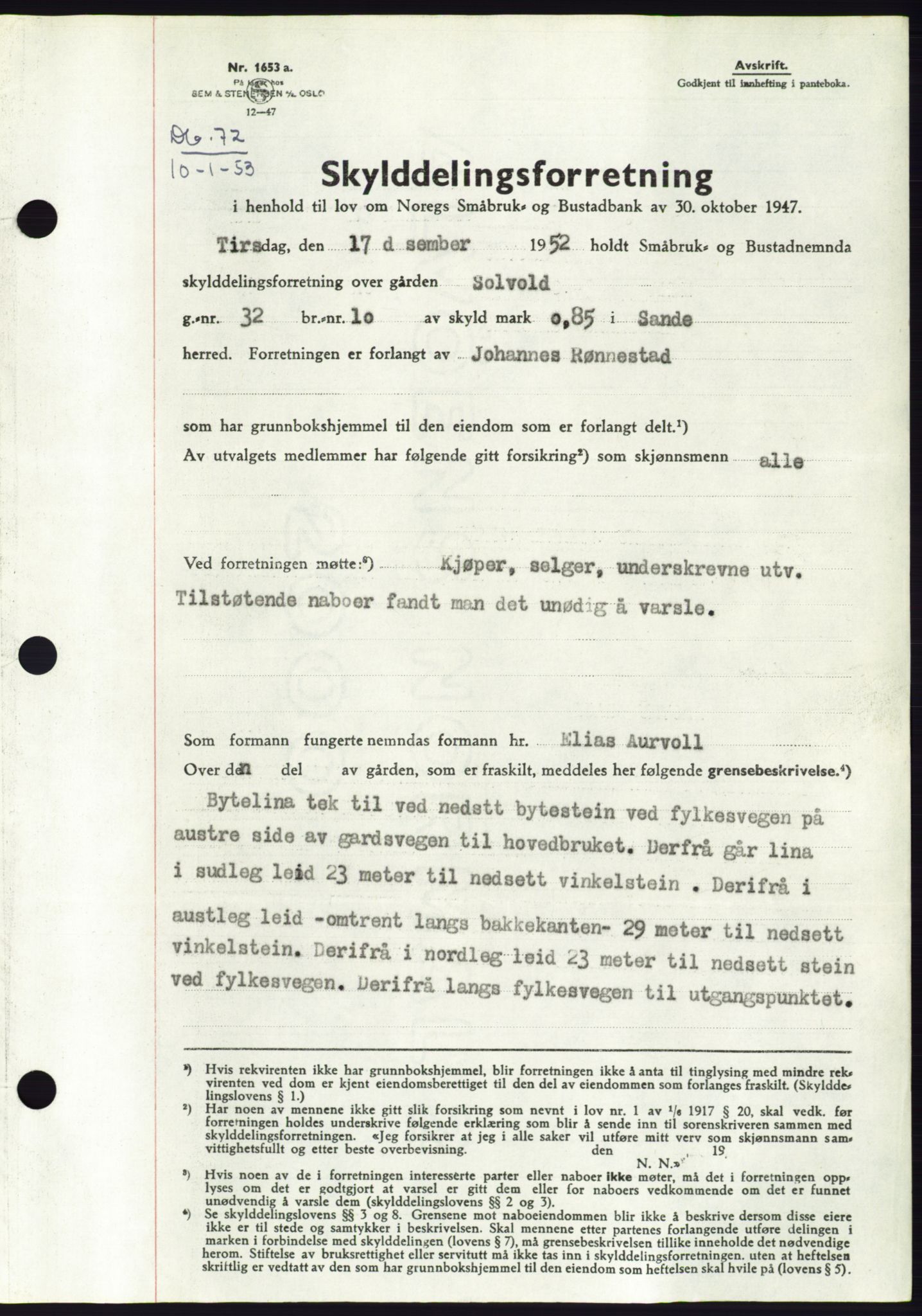 Søre Sunnmøre sorenskriveri, SAT/A-4122/1/2/2C/L0093: Pantebok nr. 19A, 1952-1953, Dagboknr: 72/1953