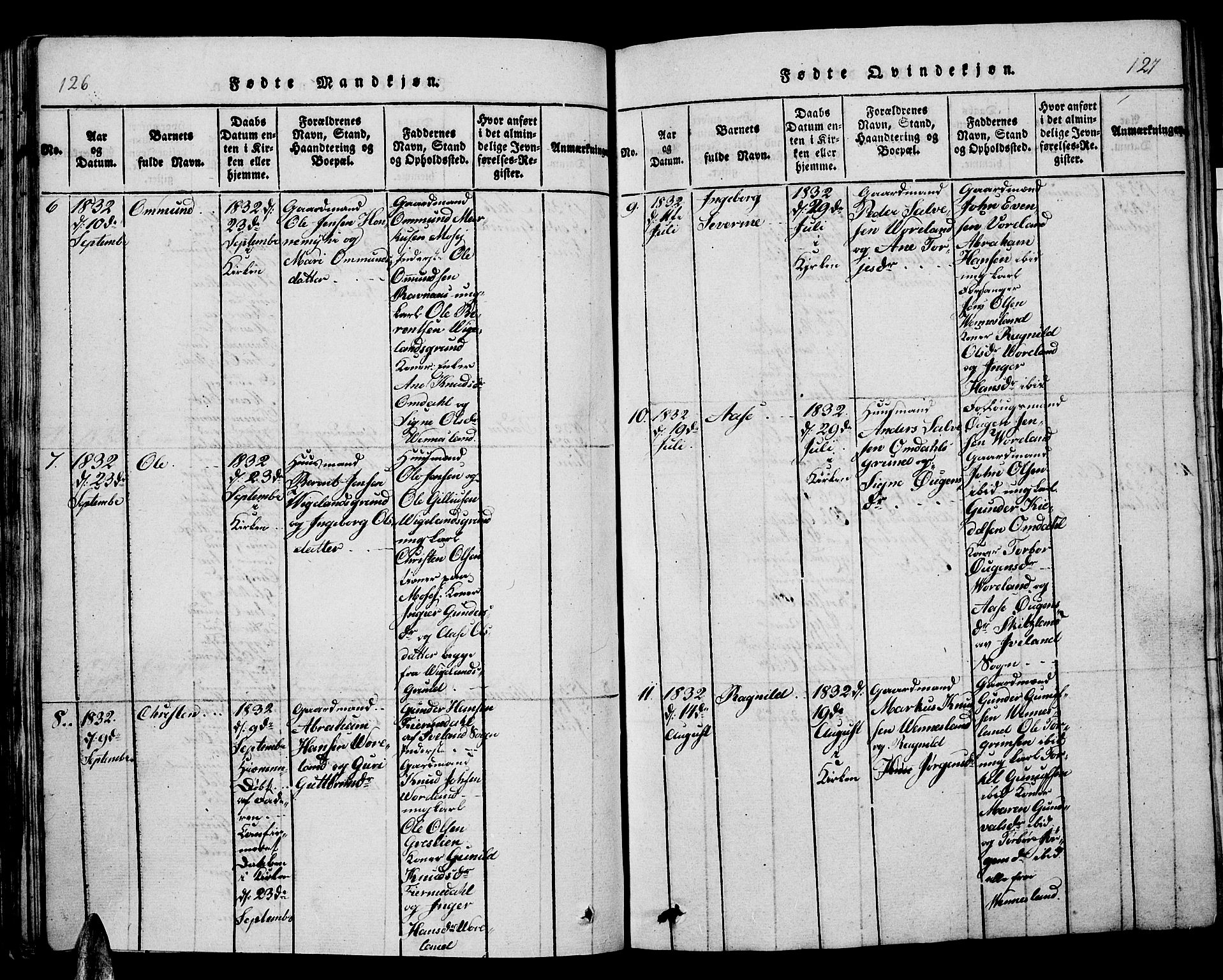 Vennesla sokneprestkontor, AV/SAK-1111-0045/Fb/Fbb/L0001: Klokkerbok nr. B 1, 1820-1834, s. 126-127