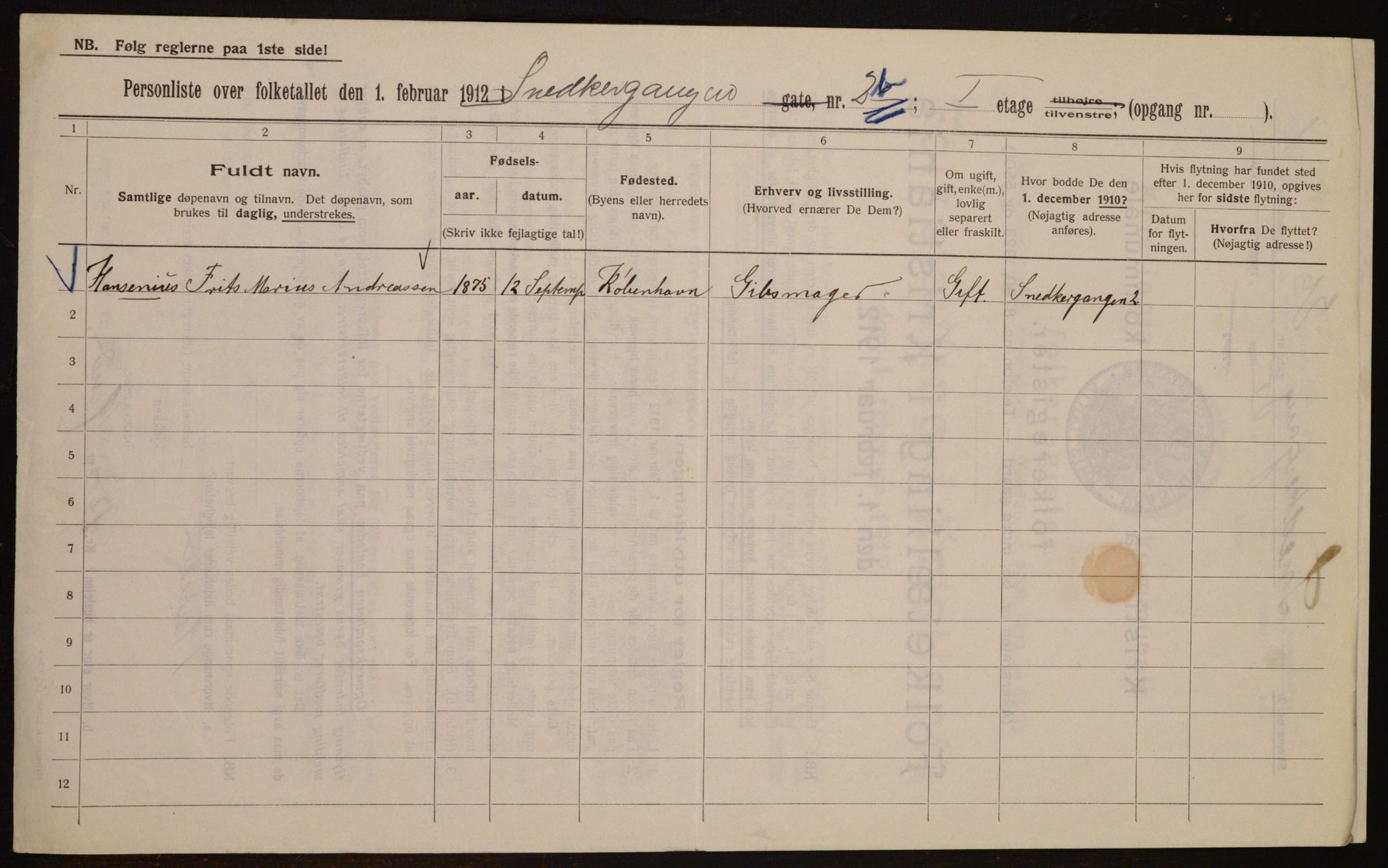 OBA, Kommunal folketelling 1.2.1912 for Kristiania, 1912, s. 98263