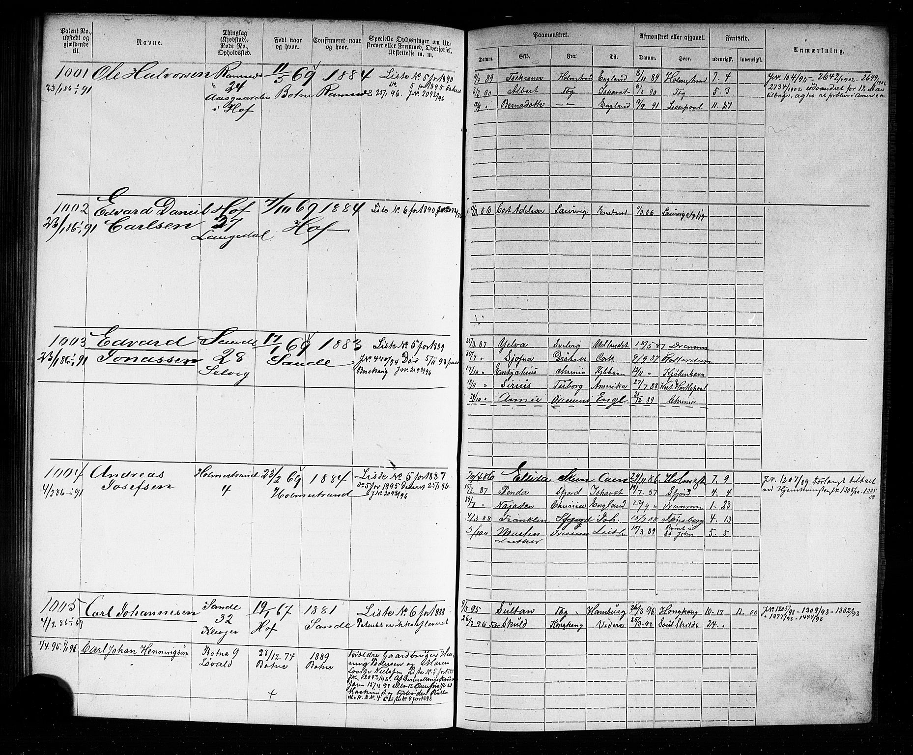 Holmestrand innrulleringskontor, AV/SAKO-A-1151/F/Fb/L0001: Annotasjonsrulle, 1868-1886, s. 205