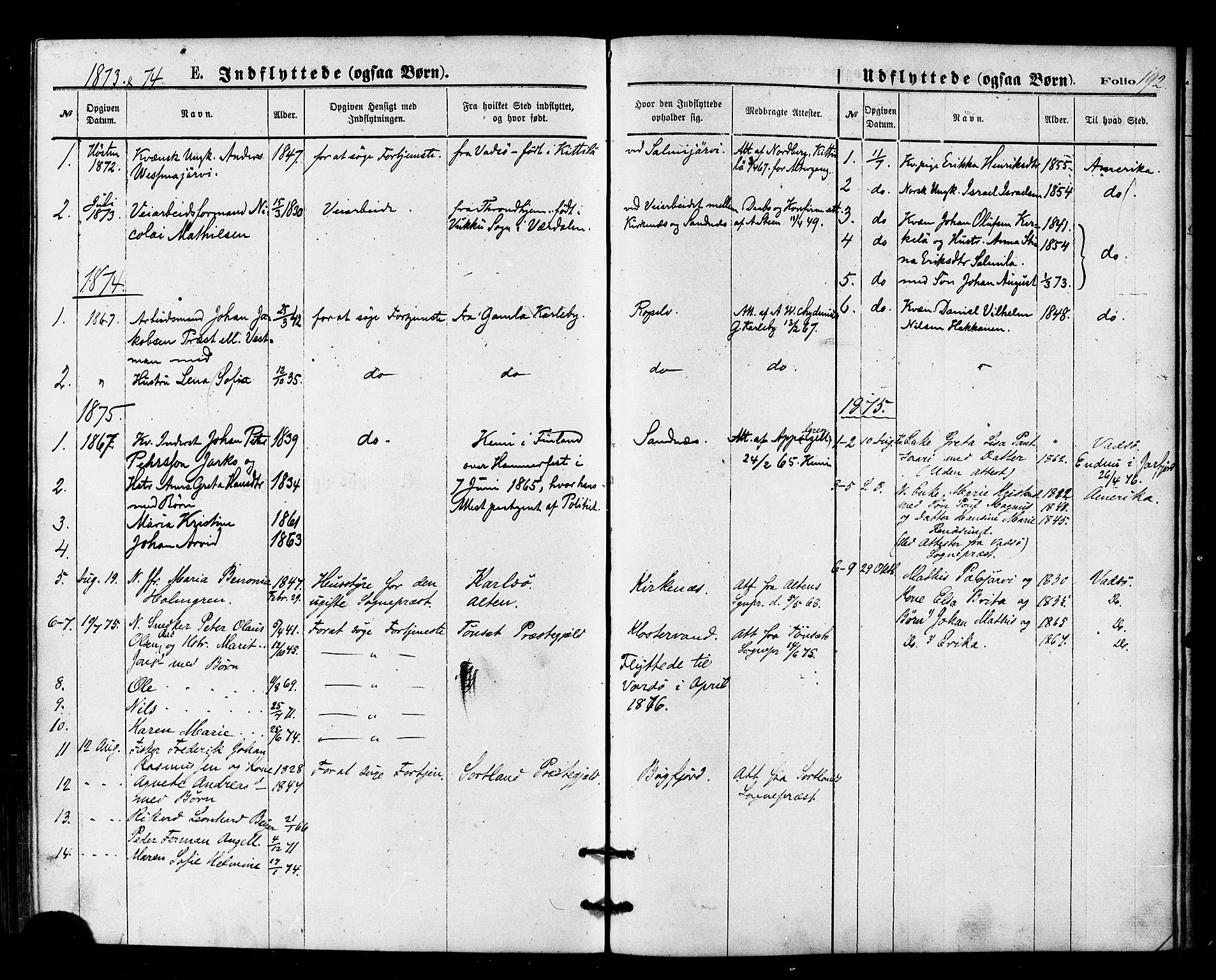 Sør-Varanger sokneprestkontor, AV/SATØ-S-1331/H/Ha/L0002kirke: Ministerialbok nr. 2, 1873-1877, s. 192
