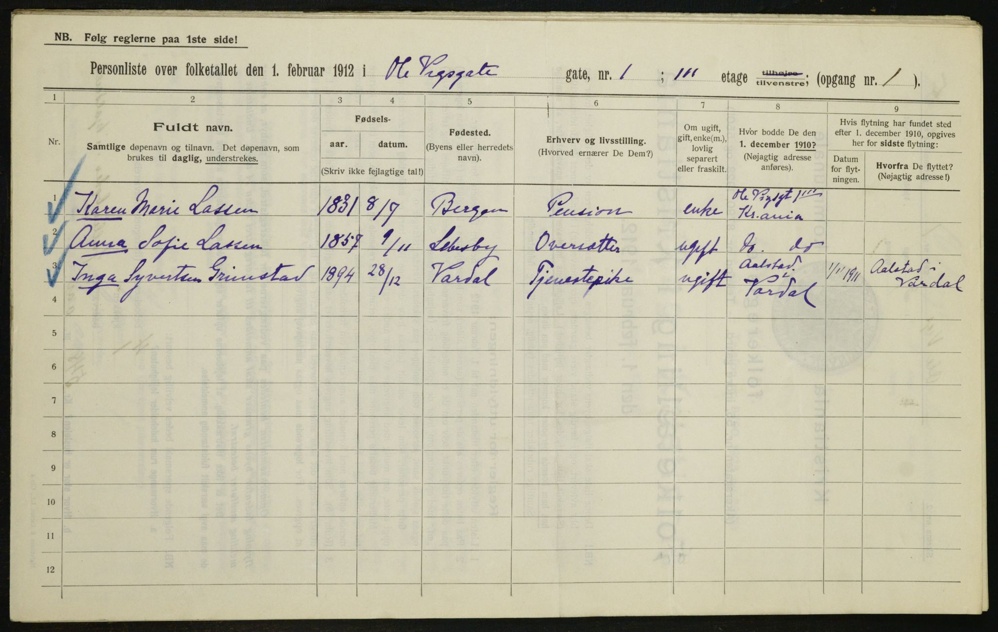 OBA, Kommunal folketelling 1.2.1912 for Kristiania, 1912, s. 76033