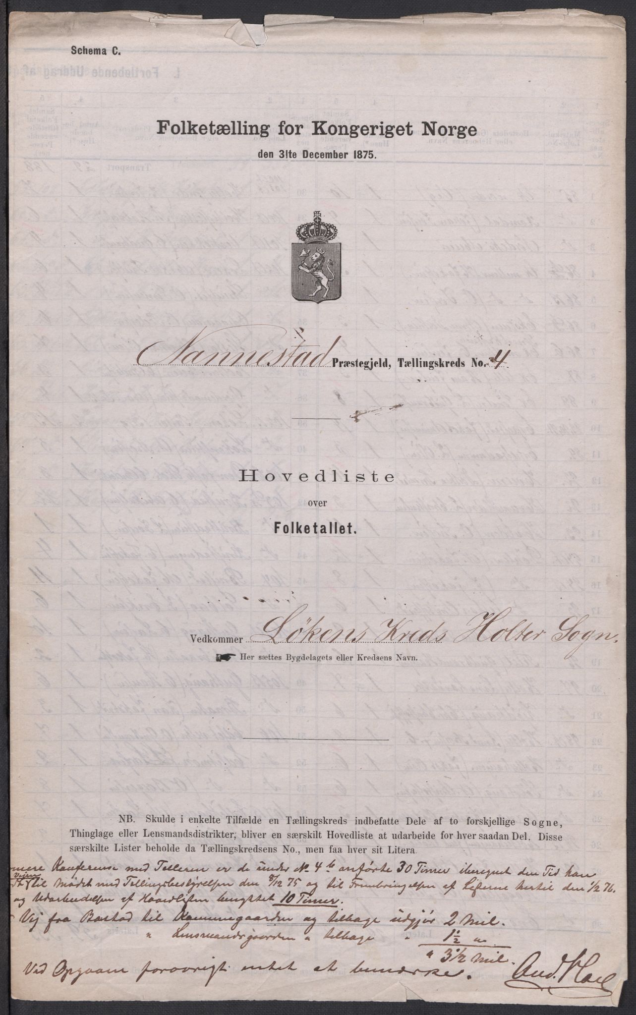 RA, Folketelling 1875 for 0238P Nannestad prestegjeld, 1875, s. 17