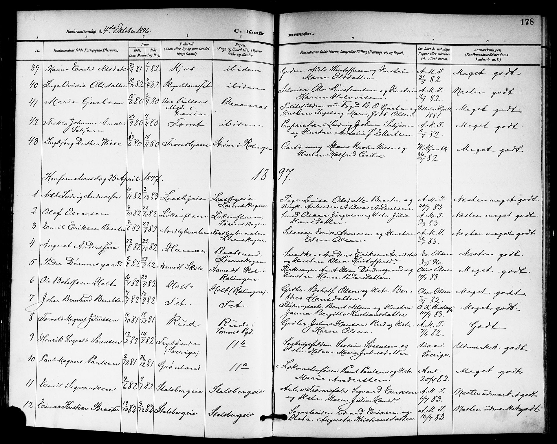 Skedsmo prestekontor Kirkebøker, AV/SAO-A-10033a/G/Ga/L0005a: Klokkerbok nr. I 5A, 1896-1901, s. 178