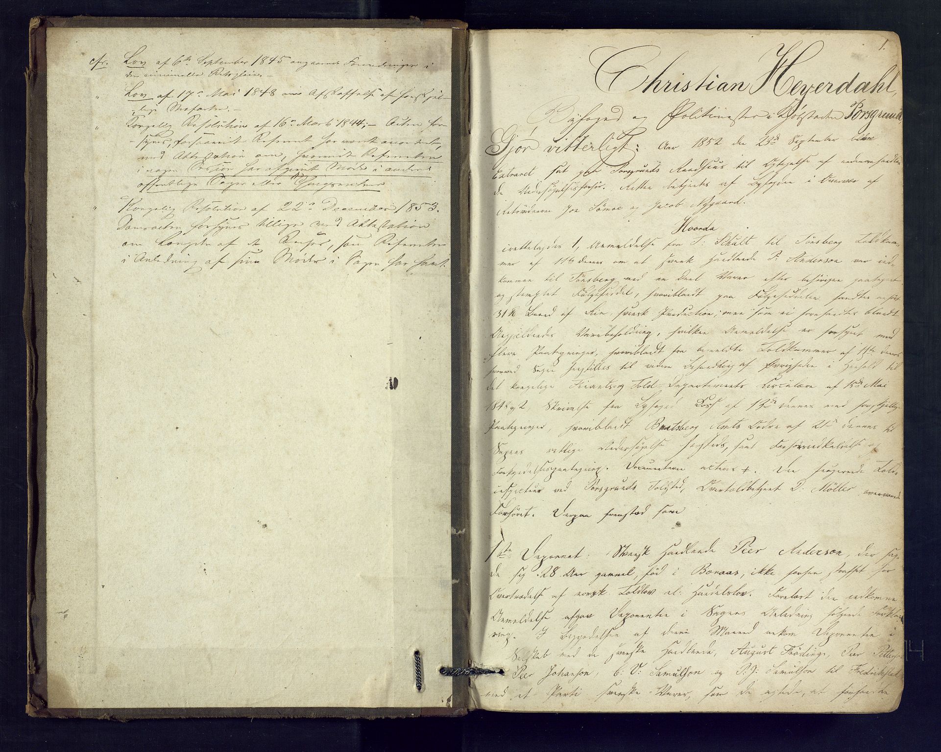 Porsgrunn byfogd, AV/SAKO-A-106/F/Fc/L0003: Ekstrarettsprotokoll - C, 1852-1854, s. 0-1