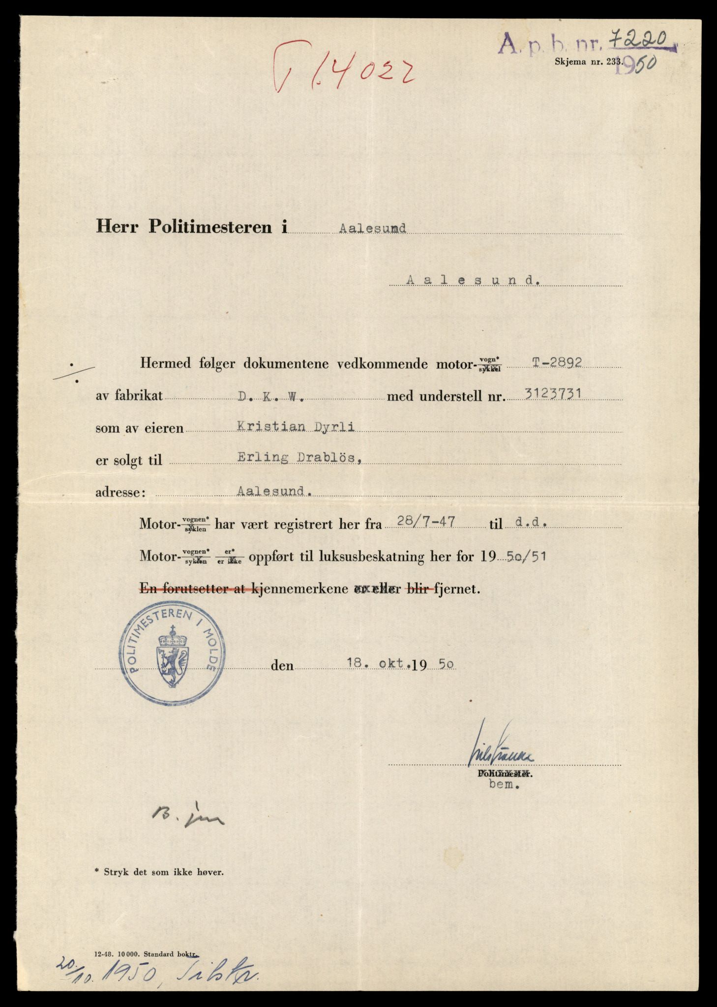 Møre og Romsdal vegkontor - Ålesund trafikkstasjon, AV/SAT-A-4099/F/Fe/L0042: Registreringskort for kjøretøy T 13906 - T 14079, 1927-1998, s. 1783