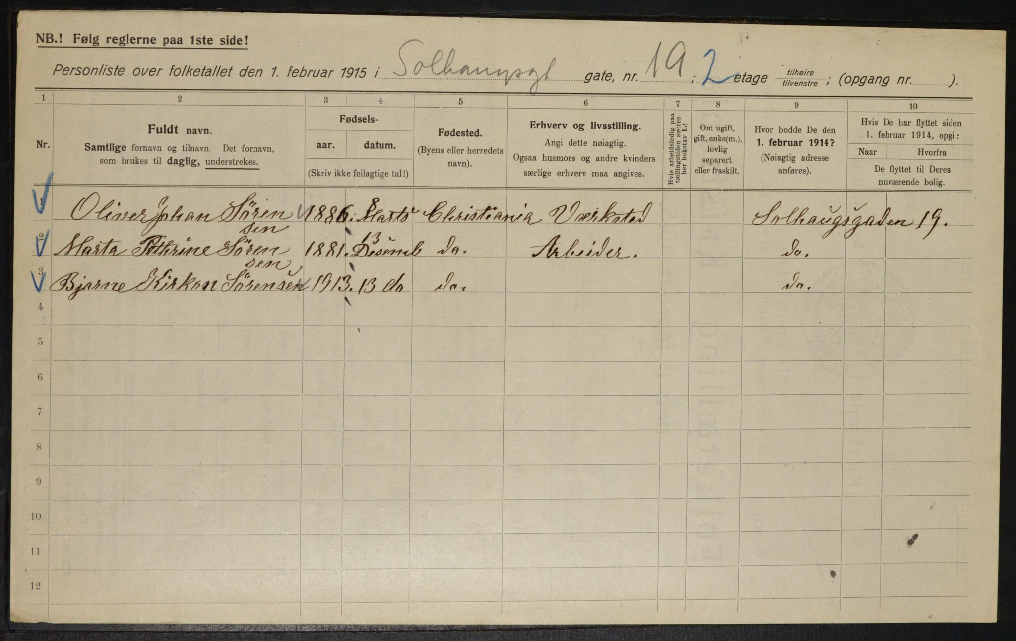 OBA, Kommunal folketelling 1.2.1915 for Kristiania, 1915, s. 99375