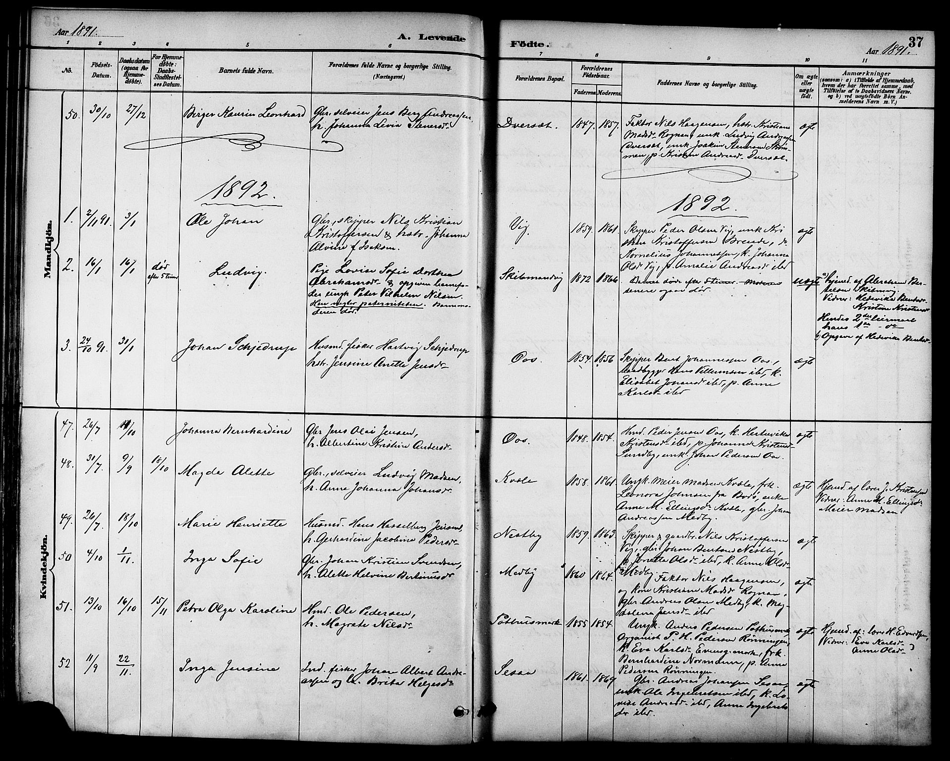 Ministerialprotokoller, klokkerbøker og fødselsregistre - Nordland, SAT/A-1459/847/L0669: Ministerialbok nr. 847A09, 1887-1901, s. 37