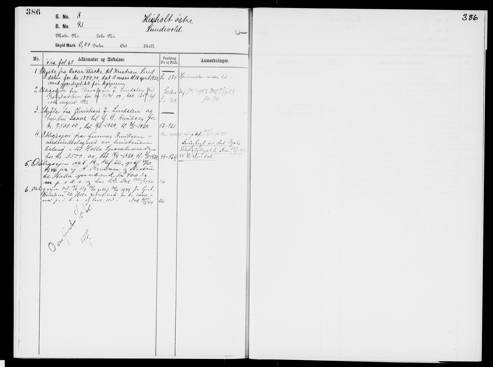 Nedre Telemark sorenskriveri, SAKO/A-135/G/Gb/Gbg/L0001: Panteregister nr. VII 1, s. 386