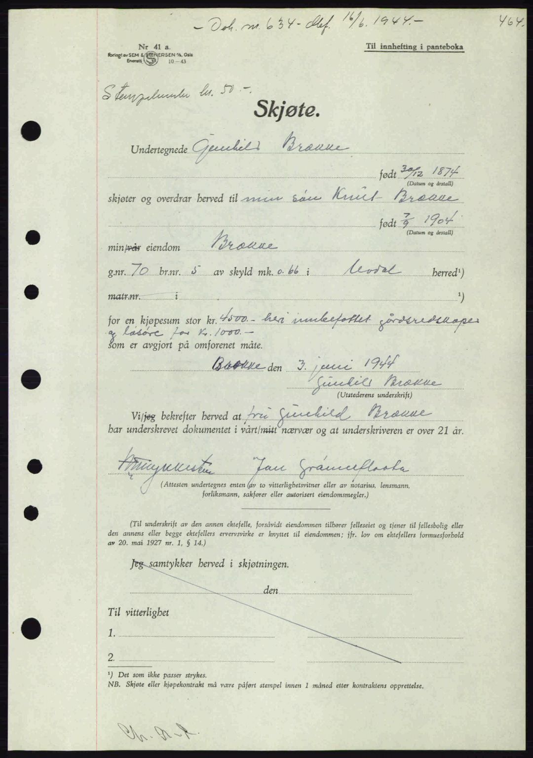 Numedal og Sandsvær sorenskriveri, SAKO/A-128/G/Ga/Gaa/L0055: Pantebok nr. A7, 1943-1944, Dagboknr: 634/1944