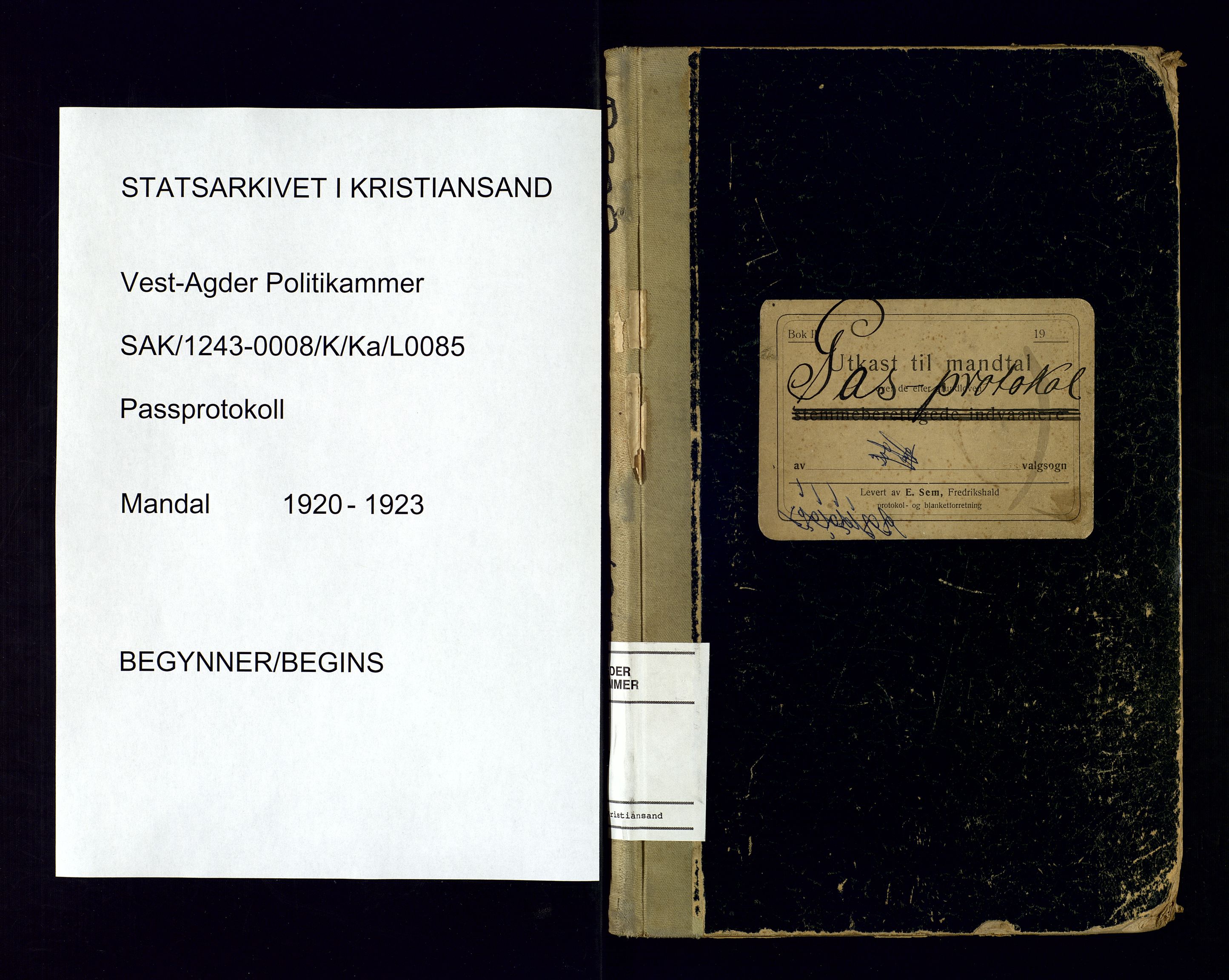 Vest-Agder politikammer, SAK/1243-0008/K/Ka/L0085: Passprotokoll, 1920-1923
