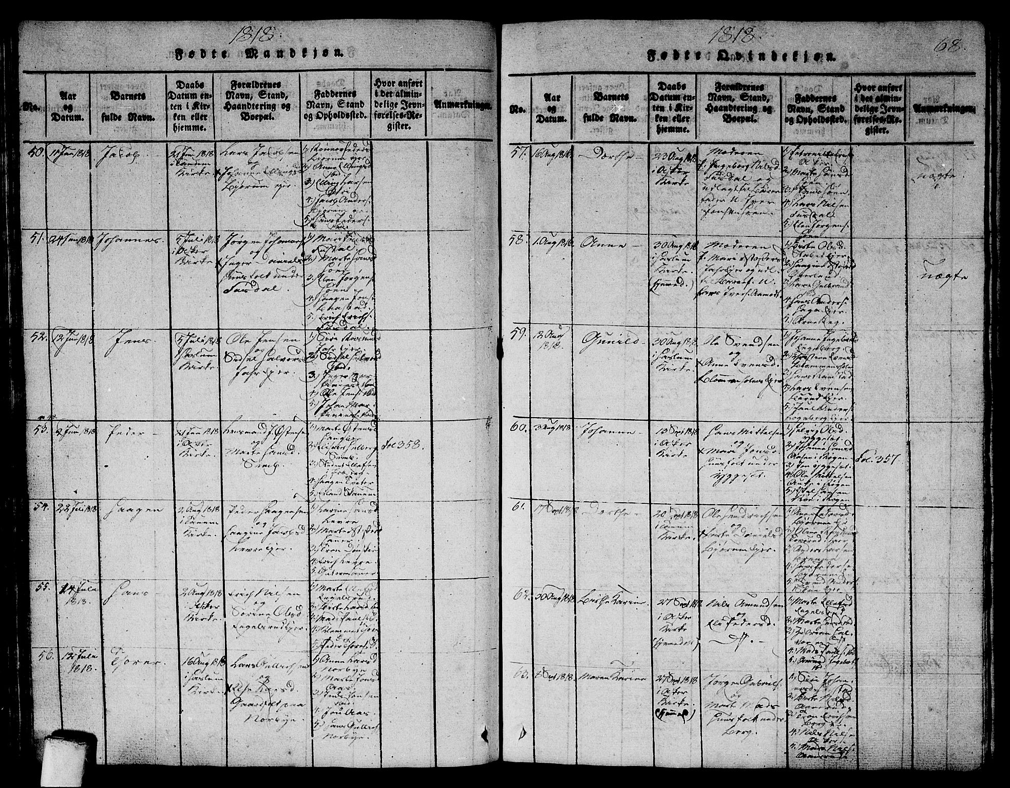 Asker prestekontor Kirkebøker, AV/SAO-A-10256a/G/Ga/L0001: Klokkerbok nr. I 1, 1814-1830, s. 68