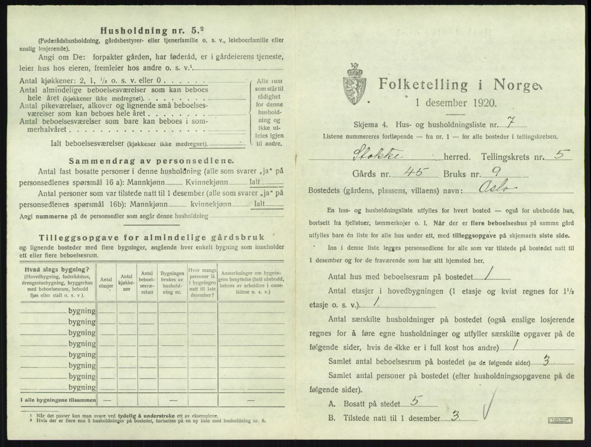 SAKO, Folketelling 1920 for 0720 Stokke herred, 1920, s. 995