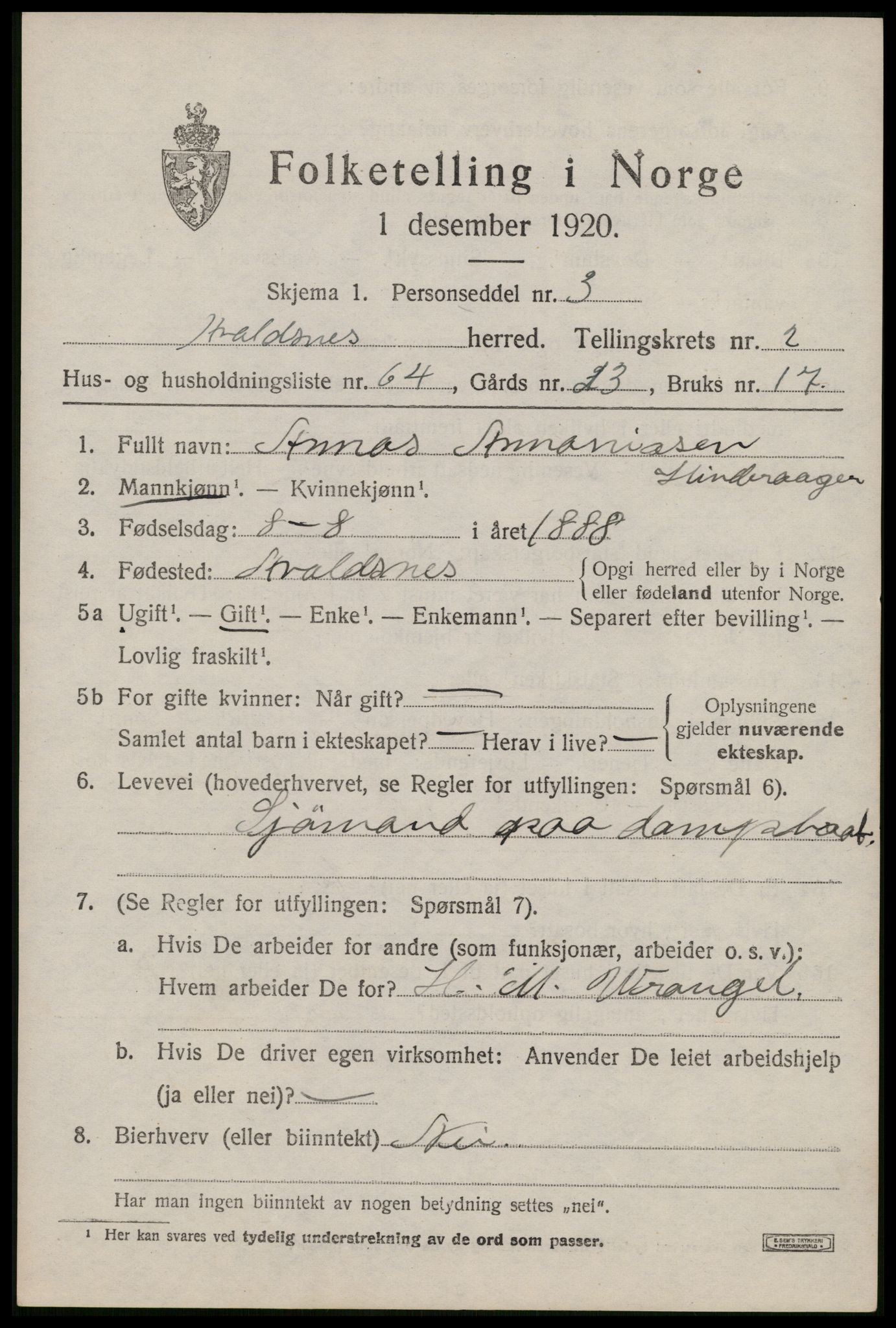 SAST, Folketelling 1920 for 1147 Avaldsnes herred, 1920, s. 2635