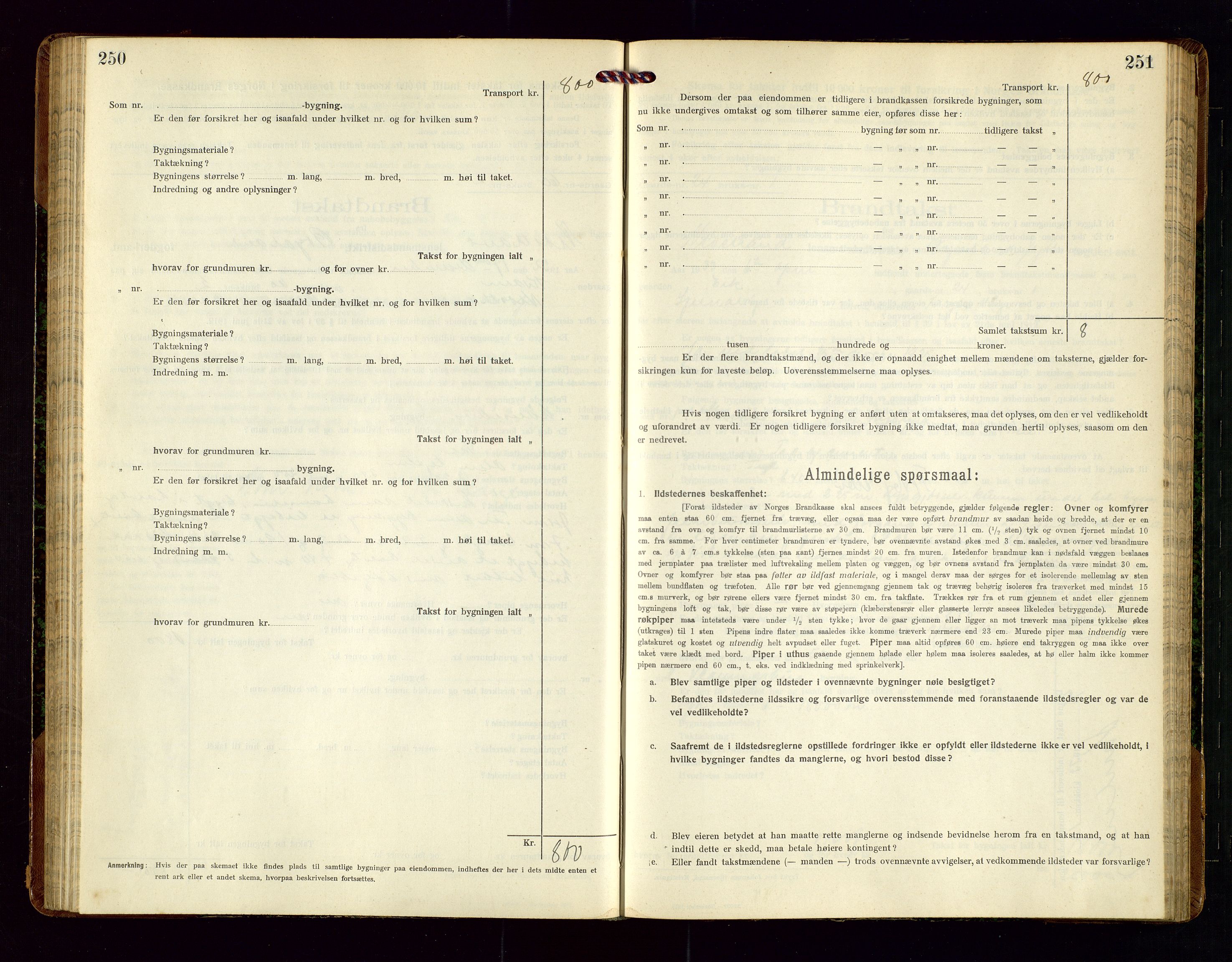 Nedstrand lensmannskontor, AV/SAST-A-100236/Gob/L0002: "Brandtakstprotokol for Nerstrand lensmandsdistrikt Rogaland Fylke", 1916-1949, s. 250-251