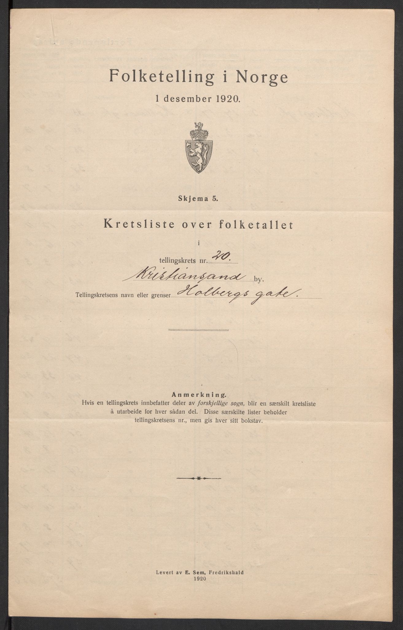 SAK, Folketelling 1920 for 1001 Kristiansand kjøpstad, 1920, s. 64