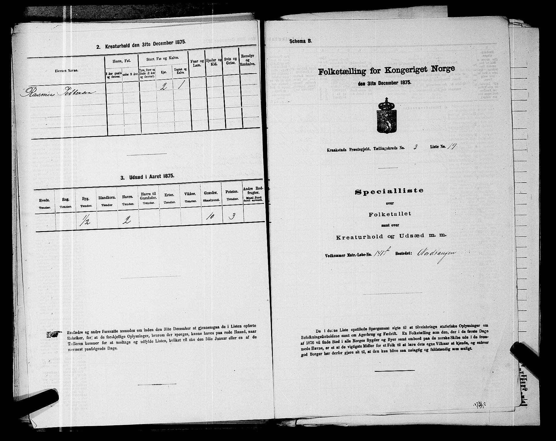 RA, Folketelling 1875 for 0212P Kråkstad prestegjeld, 1875, s. 407