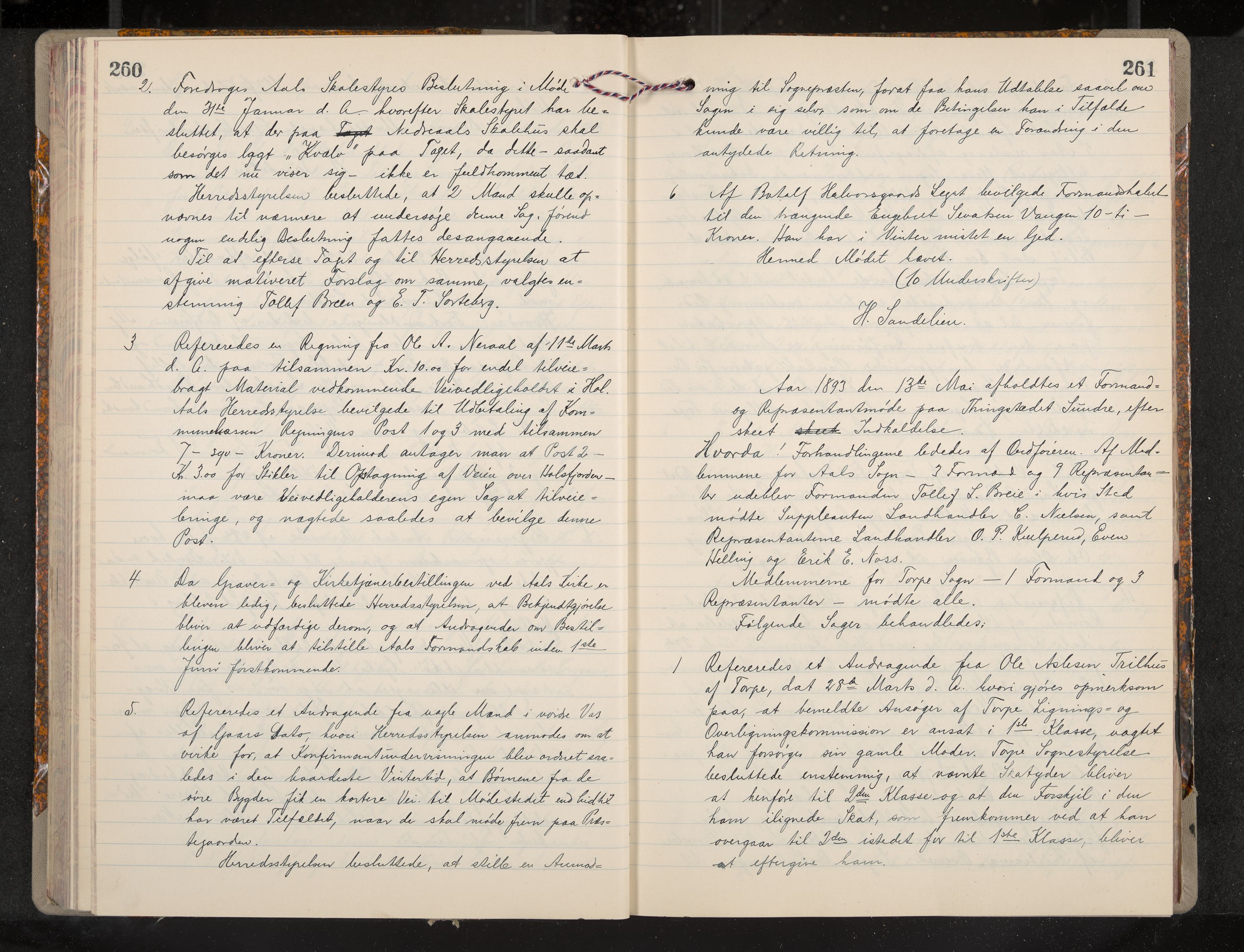 Ål formannskap og sentraladministrasjon, IKAK/0619021/A/Aa/L0004: Utskrift av møtebok, 1881-1901, s. 260-261