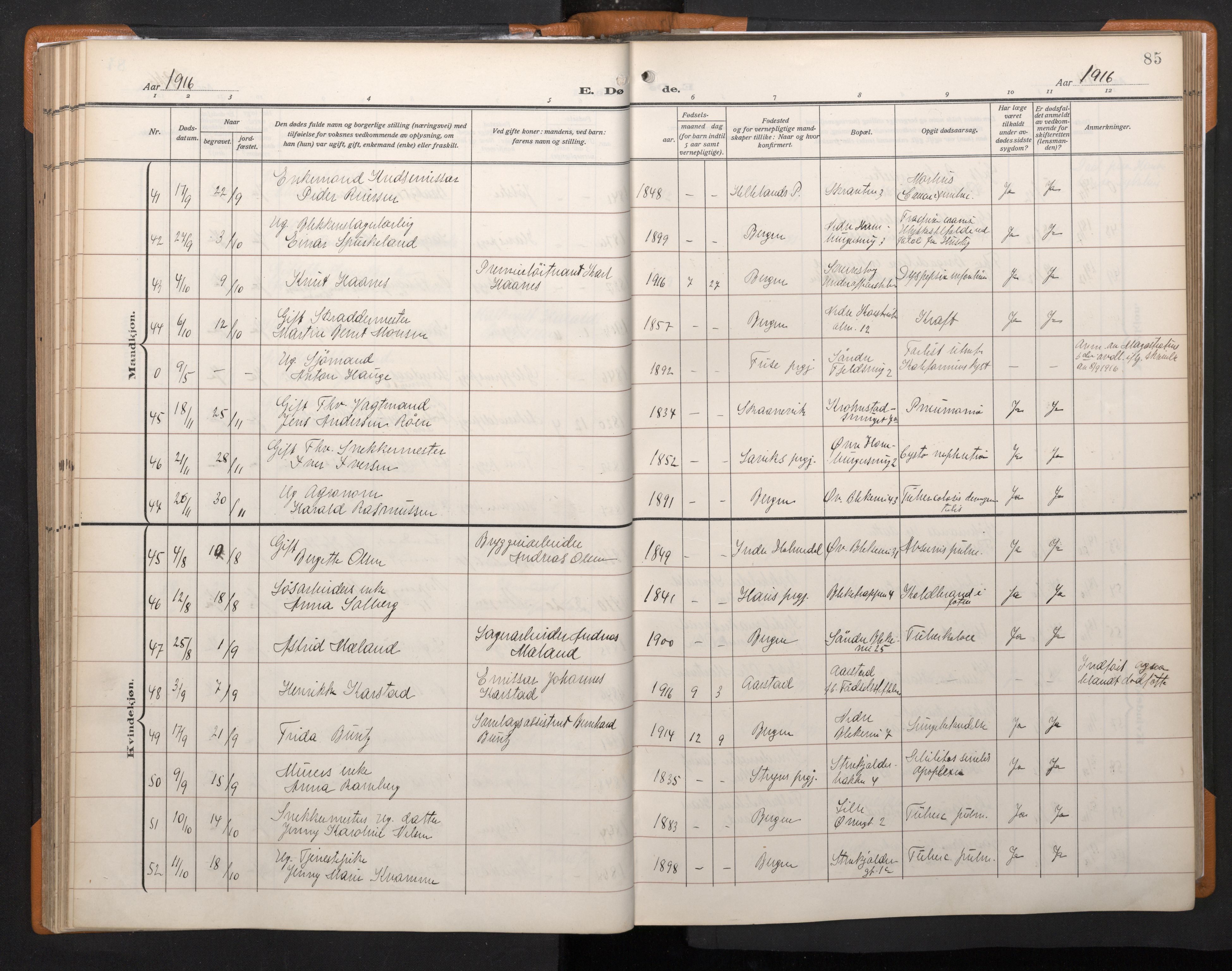 Korskirken sokneprestembete, AV/SAB-A-76101/H/Haa/L0048: Ministerialbok nr. E 6, 1910-1960, s. 84b-85a