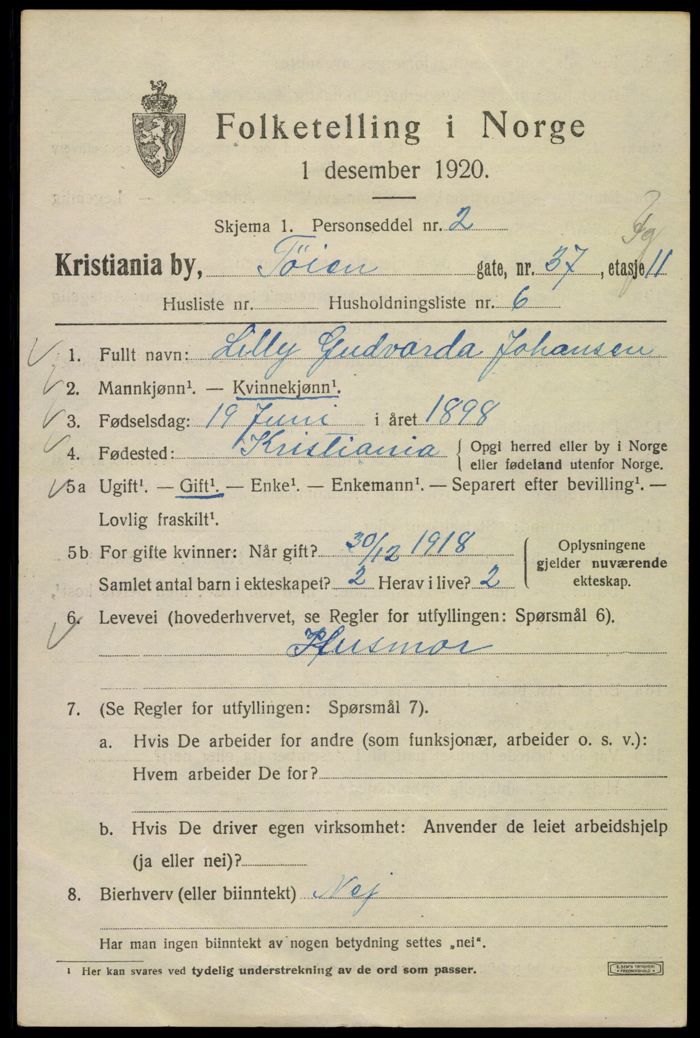 SAO, Folketelling 1920 for 0301 Kristiania kjøpstad, 1920, s. 607781