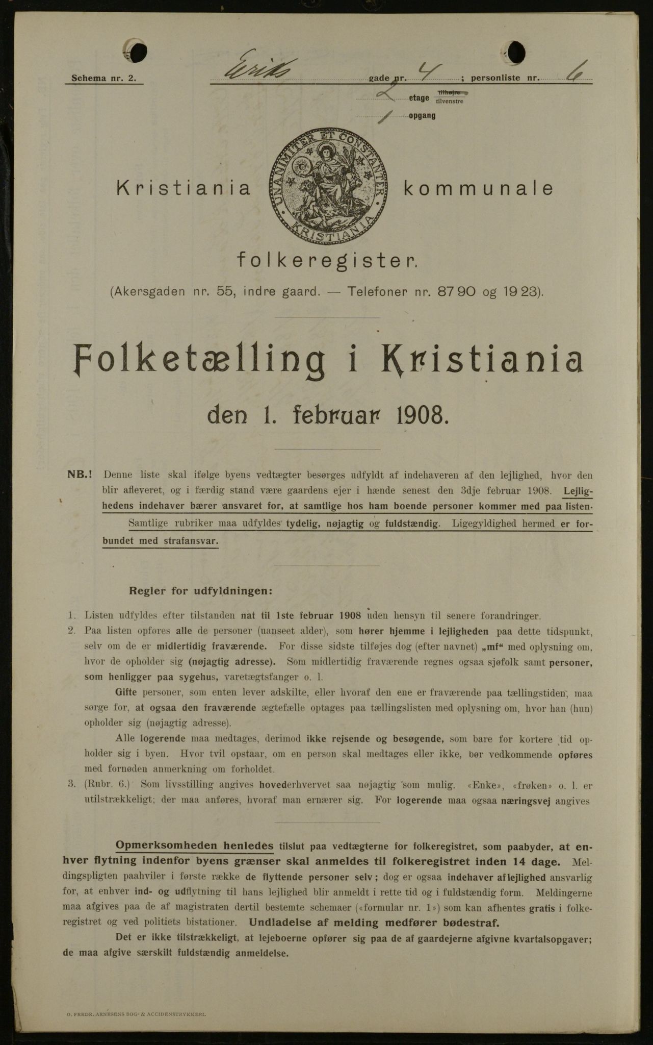 OBA, Kommunal folketelling 1.2.1908 for Kristiania kjøpstad, 1908, s. 18005