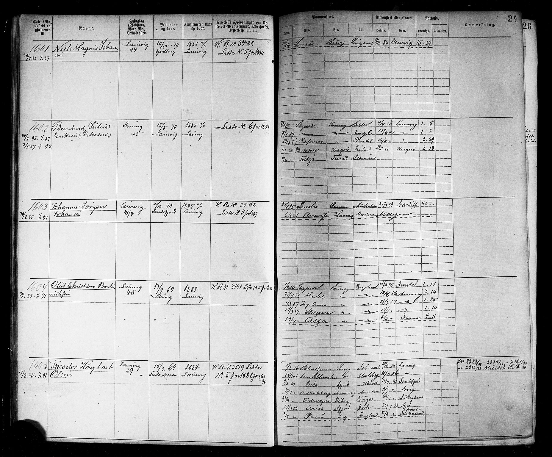 Larvik innrulleringskontor, AV/SAKO-A-787/F/Fb/L0005: Annotasjonsrulle, 1883-1898, s. 26