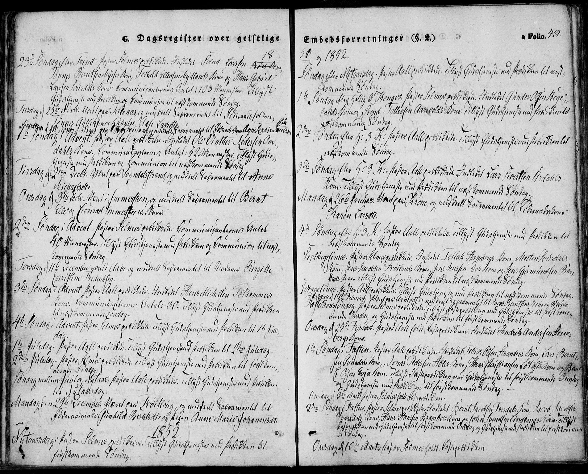 Sokndal sokneprestkontor, SAST/A-101808: Ministerialbok nr. A 8.2, 1842-1857, s. 431