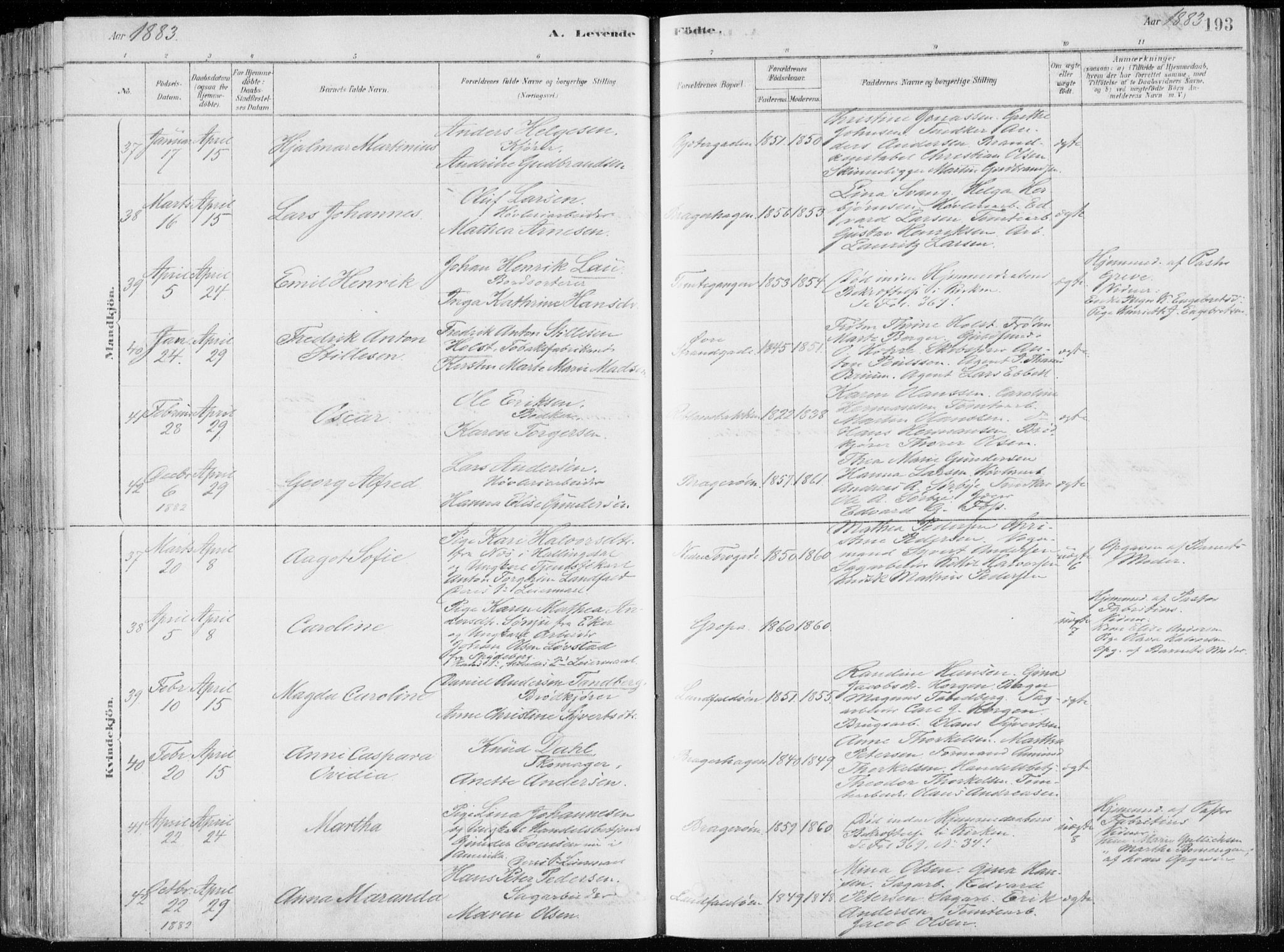 Bragernes kirkebøker, AV/SAKO-A-6/F/Fb/L0006a: Ministerialbok nr. II 6A, 1878-1885, s. 193