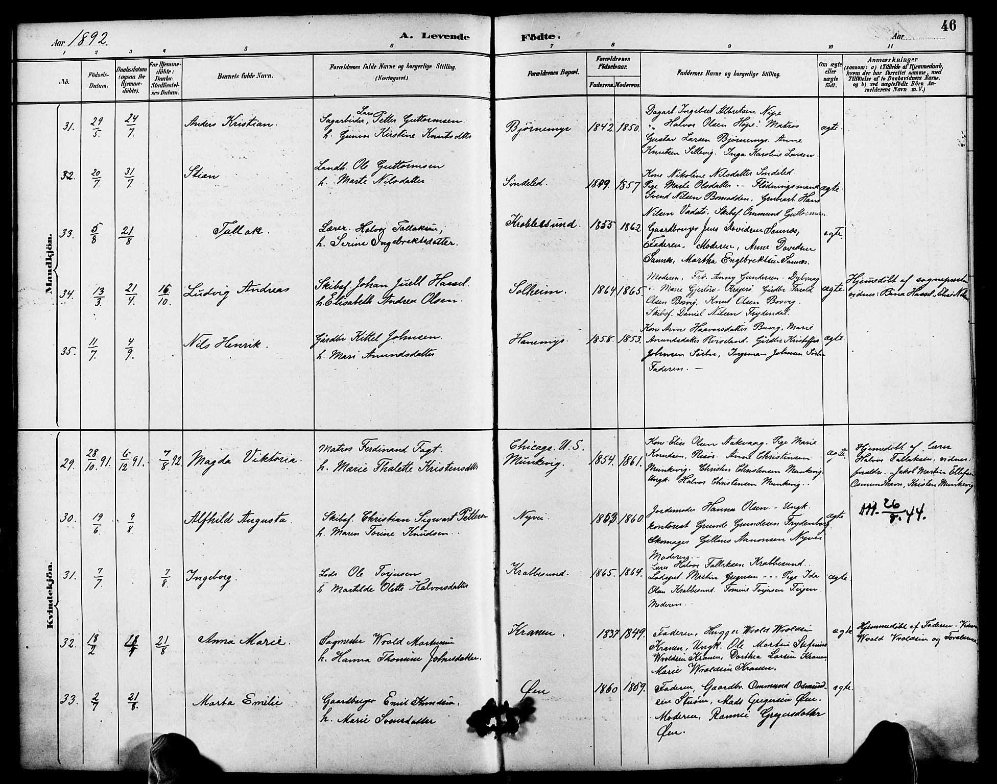 Søndeled sokneprestkontor, AV/SAK-1111-0038/F/Fa/L0005: Ministerialbok nr. A 5, 1889-1899, s. 46