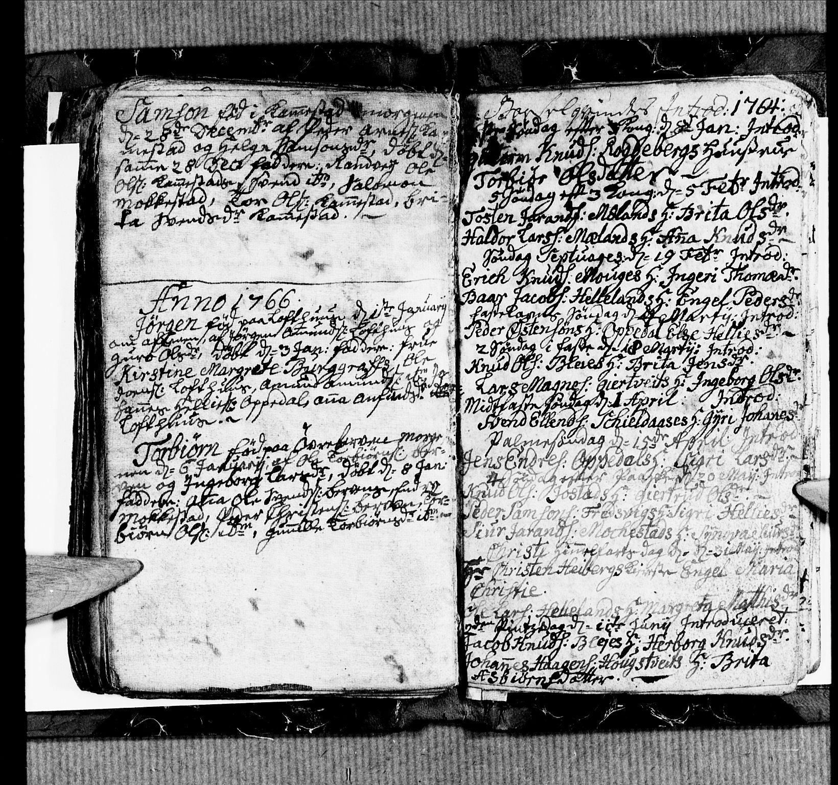 Ullensvang sokneprestembete, SAB/A-78701/H/Hab: Klokkerbok nr. B 1, 1764-1766, s. 55-56