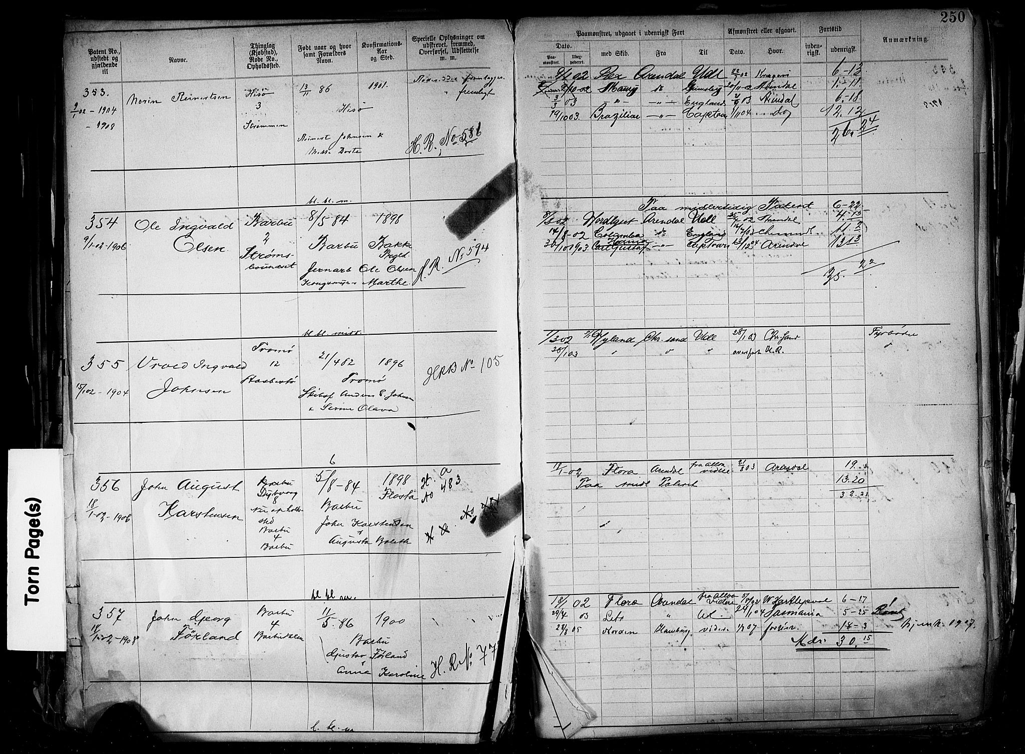 Arendal mønstringskrets, AV/SAK-2031-0012/F/Fa/L0004: Annotasjonsrulle nr 3828-4715 og nr 1-1296, S-4, 1892-1918, s. 256