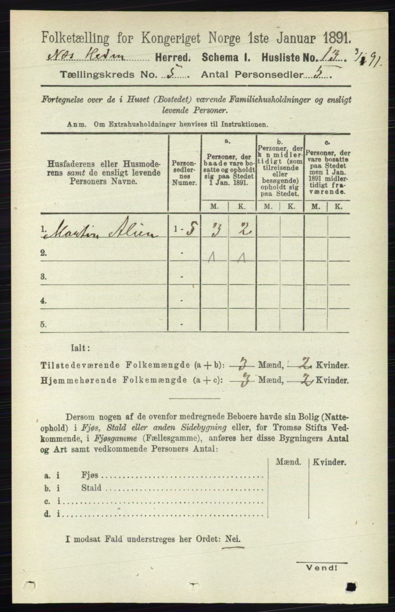 RA, Folketelling 1891 for 0411 Nes herred, 1891, s. 2533