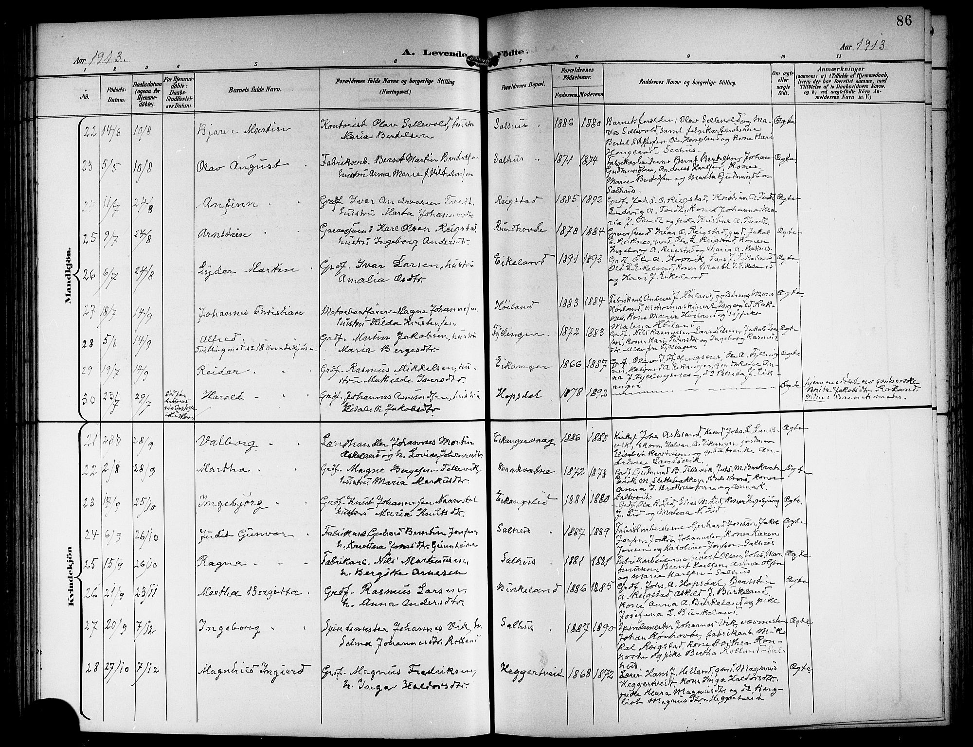 Hamre sokneprestembete, SAB/A-75501/H/Ha/Hab: Klokkerbok nr. B 4, 1898-1919, s. 86