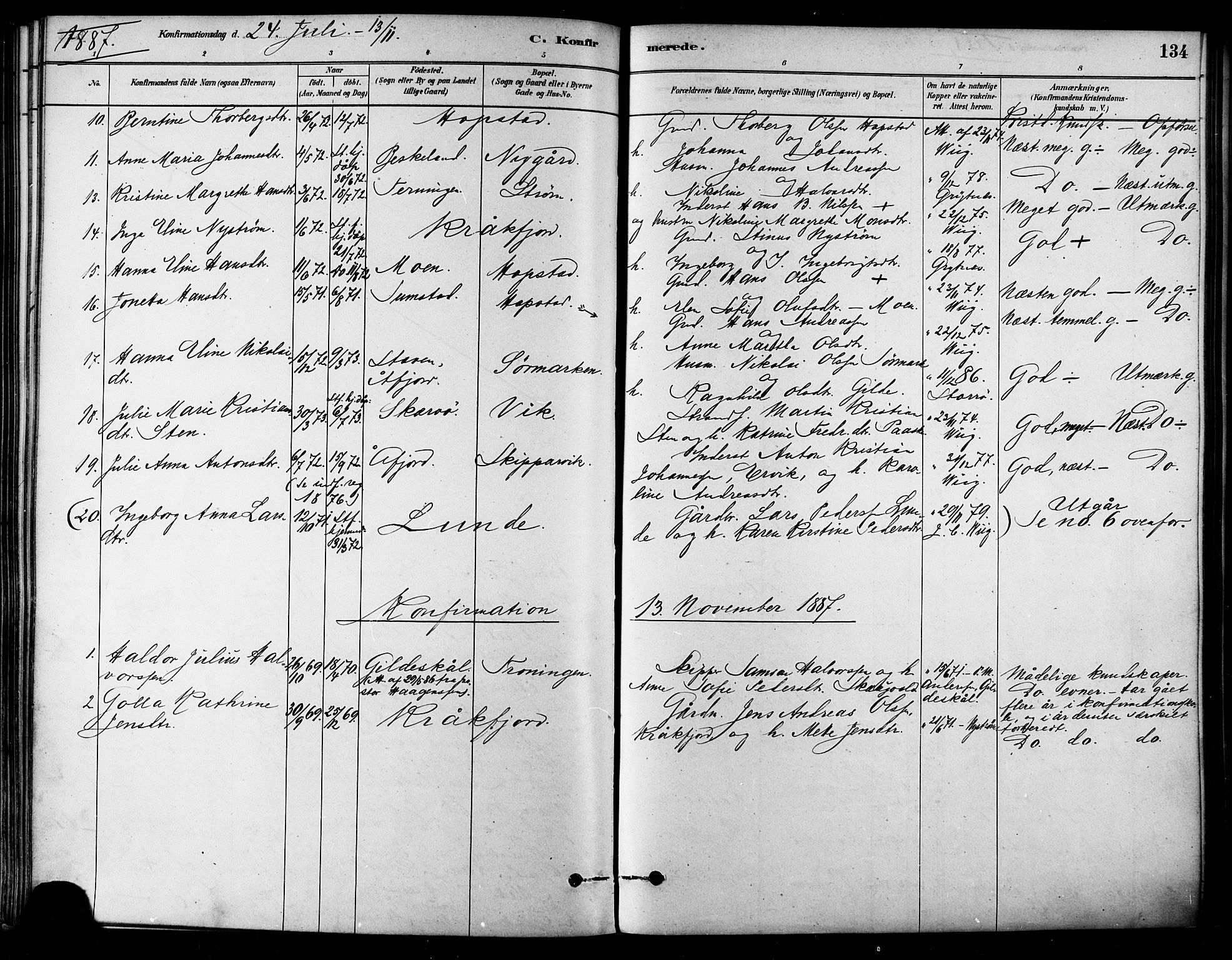 Ministerialprotokoller, klokkerbøker og fødselsregistre - Sør-Trøndelag, SAT/A-1456/657/L0707: Ministerialbok nr. 657A08, 1879-1893, s. 134
