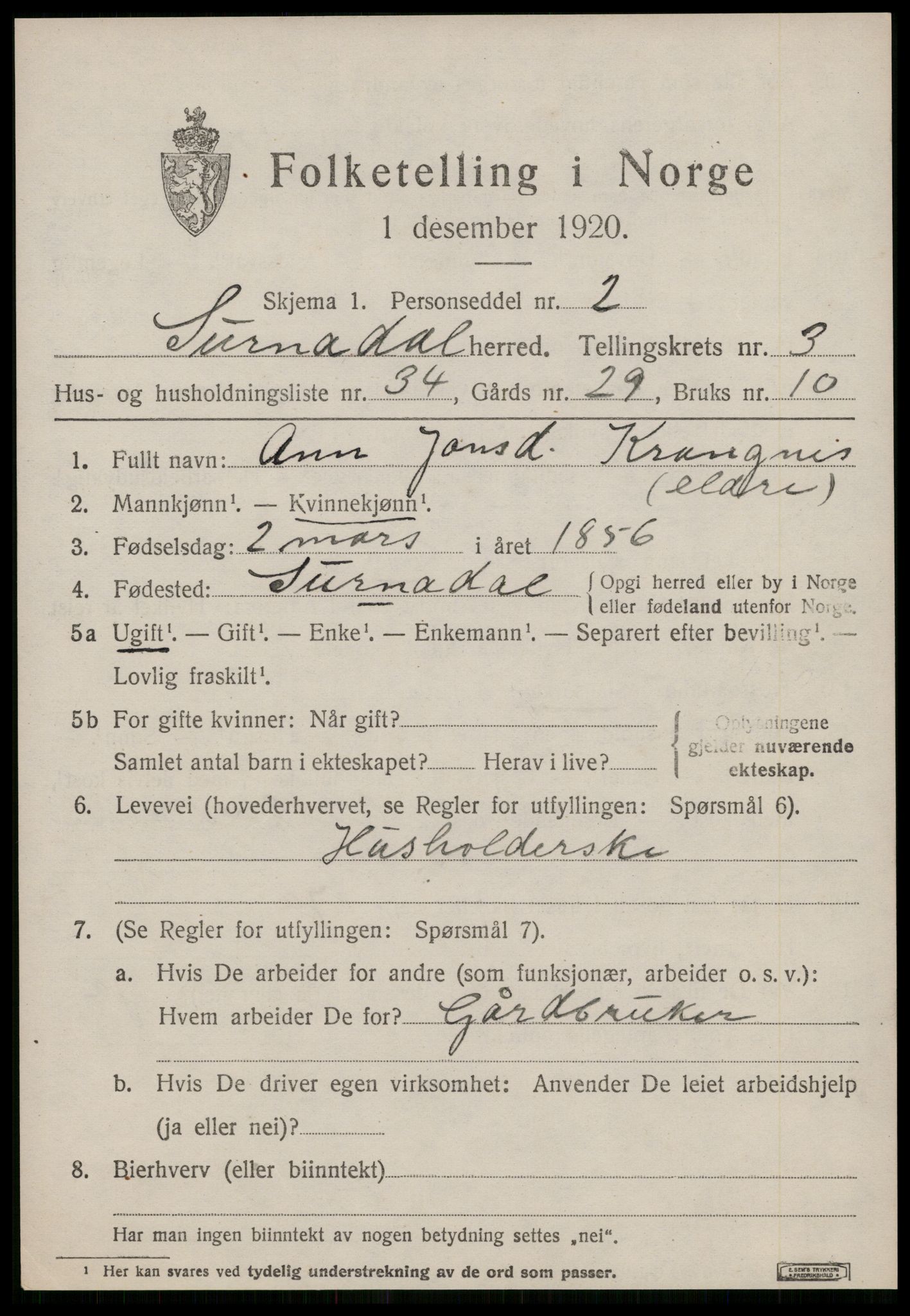 SAT, Folketelling 1920 for 1566 Surnadal herred, 1920, s. 2989