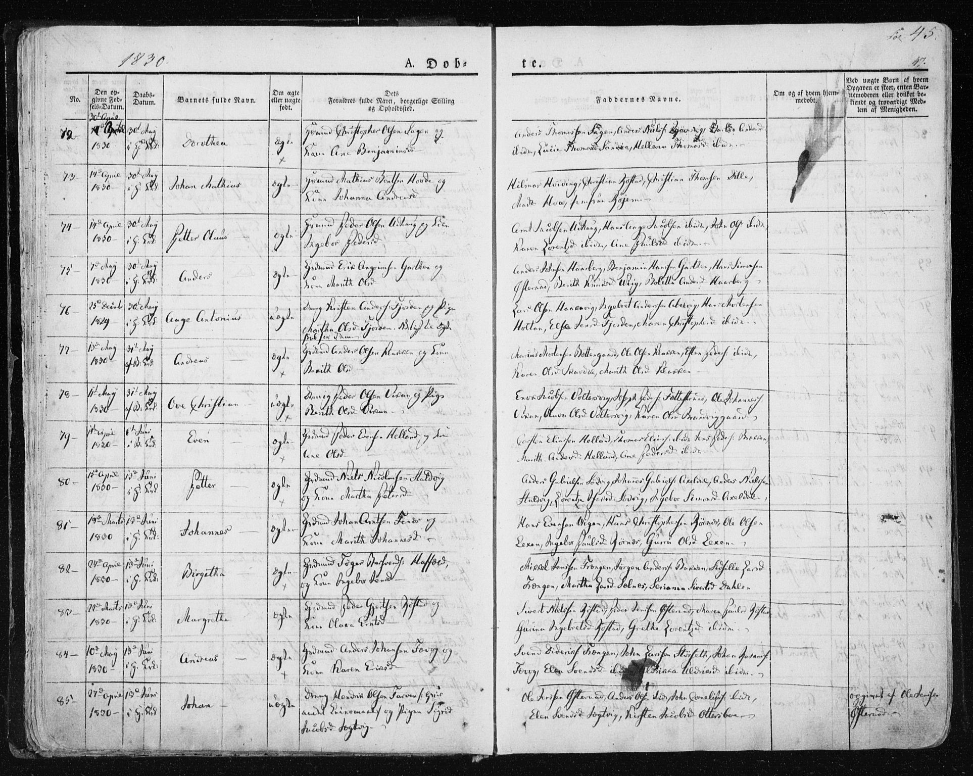 Ministerialprotokoller, klokkerbøker og fødselsregistre - Sør-Trøndelag, SAT/A-1456/659/L0735: Ministerialbok nr. 659A05, 1826-1841, s. 45