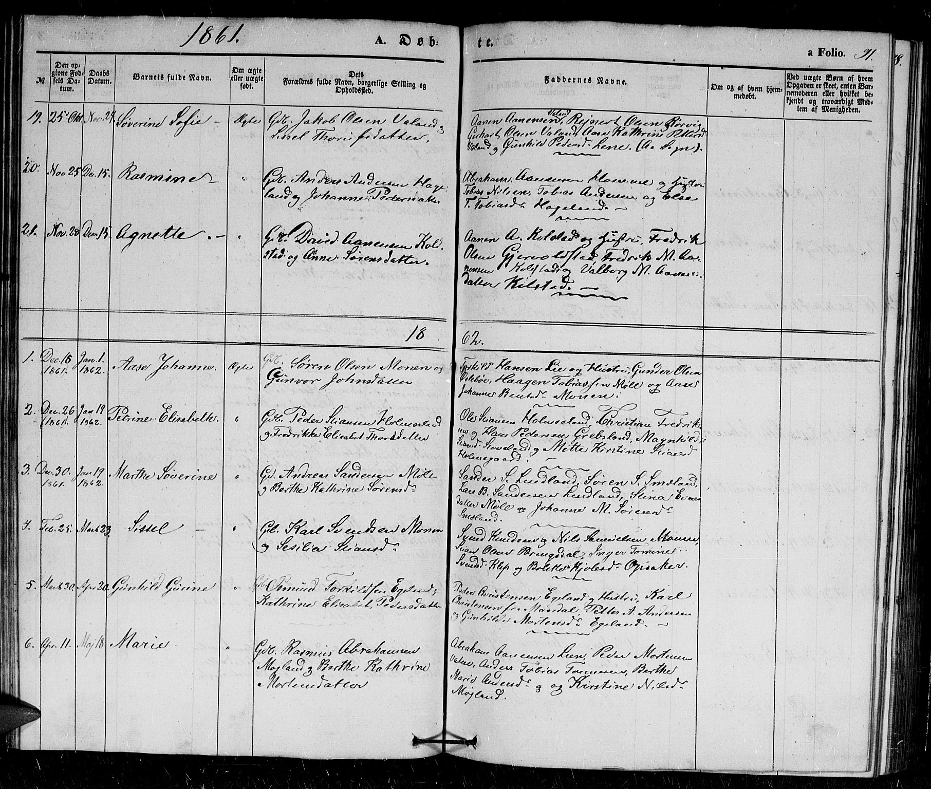 Holum sokneprestkontor, AV/SAK-1111-0022/F/Fb/Fba/L0003: Klokkerbok nr. B 3, 1850-1866, s. 91