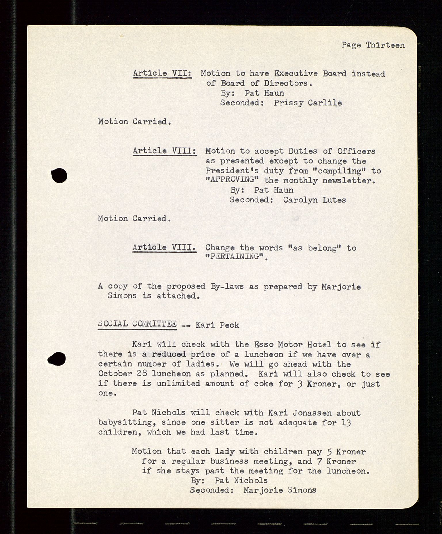 PA 1547 - Petroleum Wives Club, AV/SAST-A-101974/A/Aa/L0001: Board and General Meeting, 1970-1983