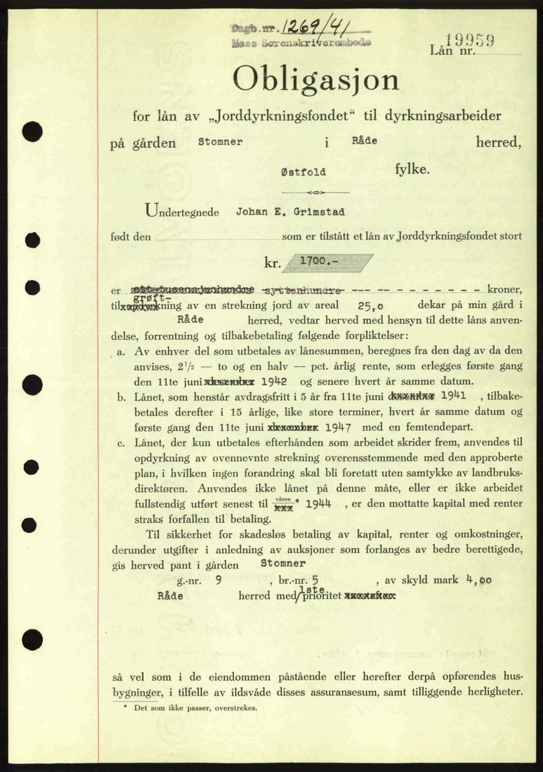 Moss sorenskriveri, SAO/A-10168: Pantebok nr. B10, 1940-1941, Dagboknr: 1269/1941