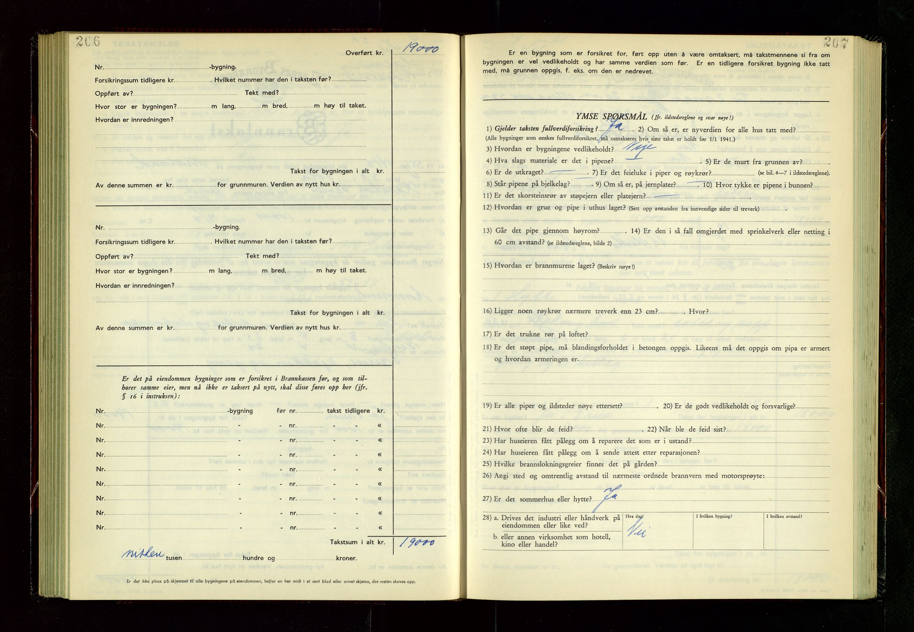 Håland lensmannskontor, AV/SAST-A-100100/Gob/L0014: "Branntakstprotokoll" - skjematakst, 1951-1955, s. 206-207