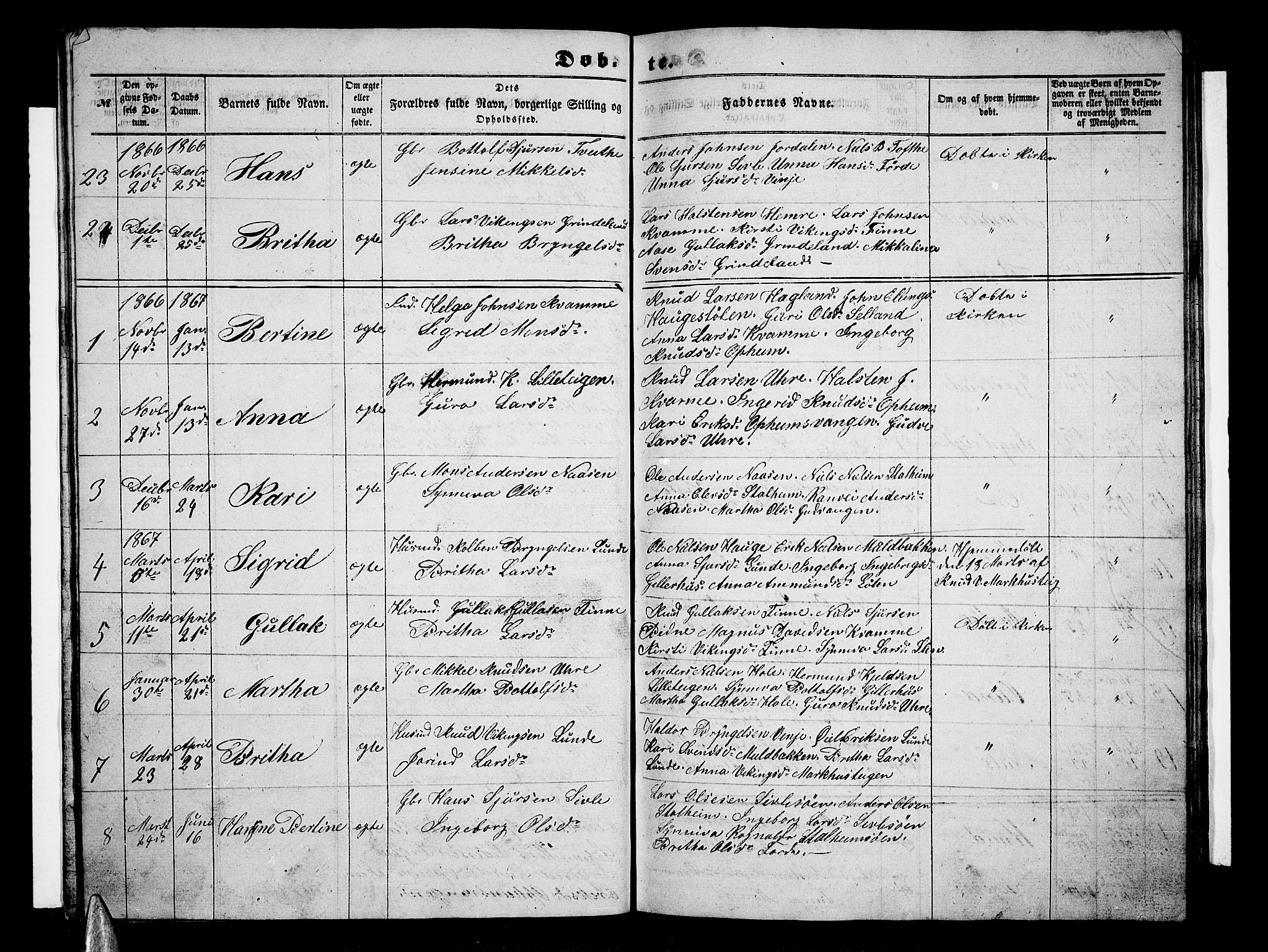Vossestrand Sokneprestembete, AV/SAB-A-79101/H/Hab: Klokkerbok nr. A 1, 1855-1879
