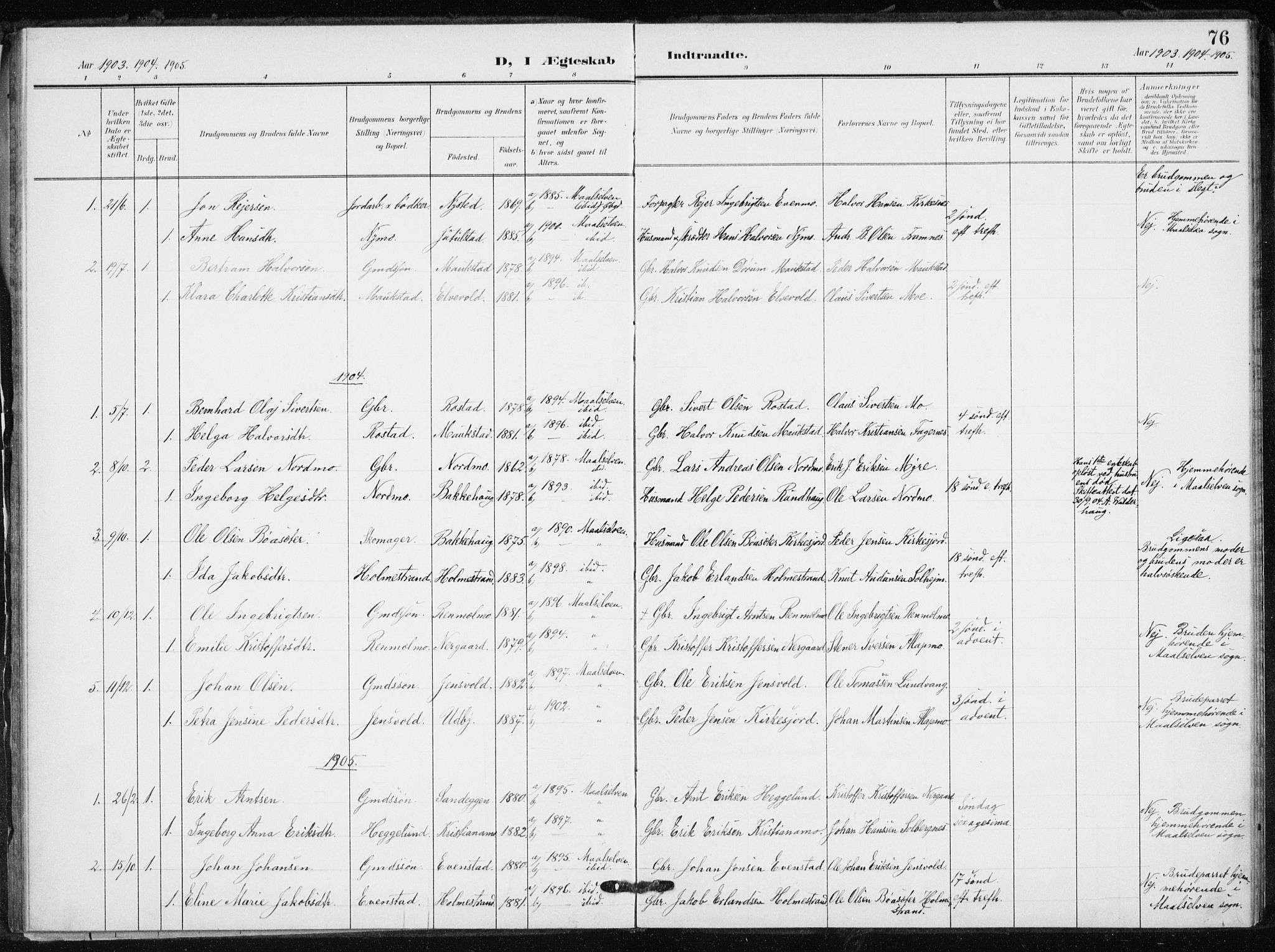Målselv sokneprestembete, AV/SATØ-S-1311/G/Ga/Gaa/L0012kirke: Ministerialbok nr. 12, 1903-1920, s. 76