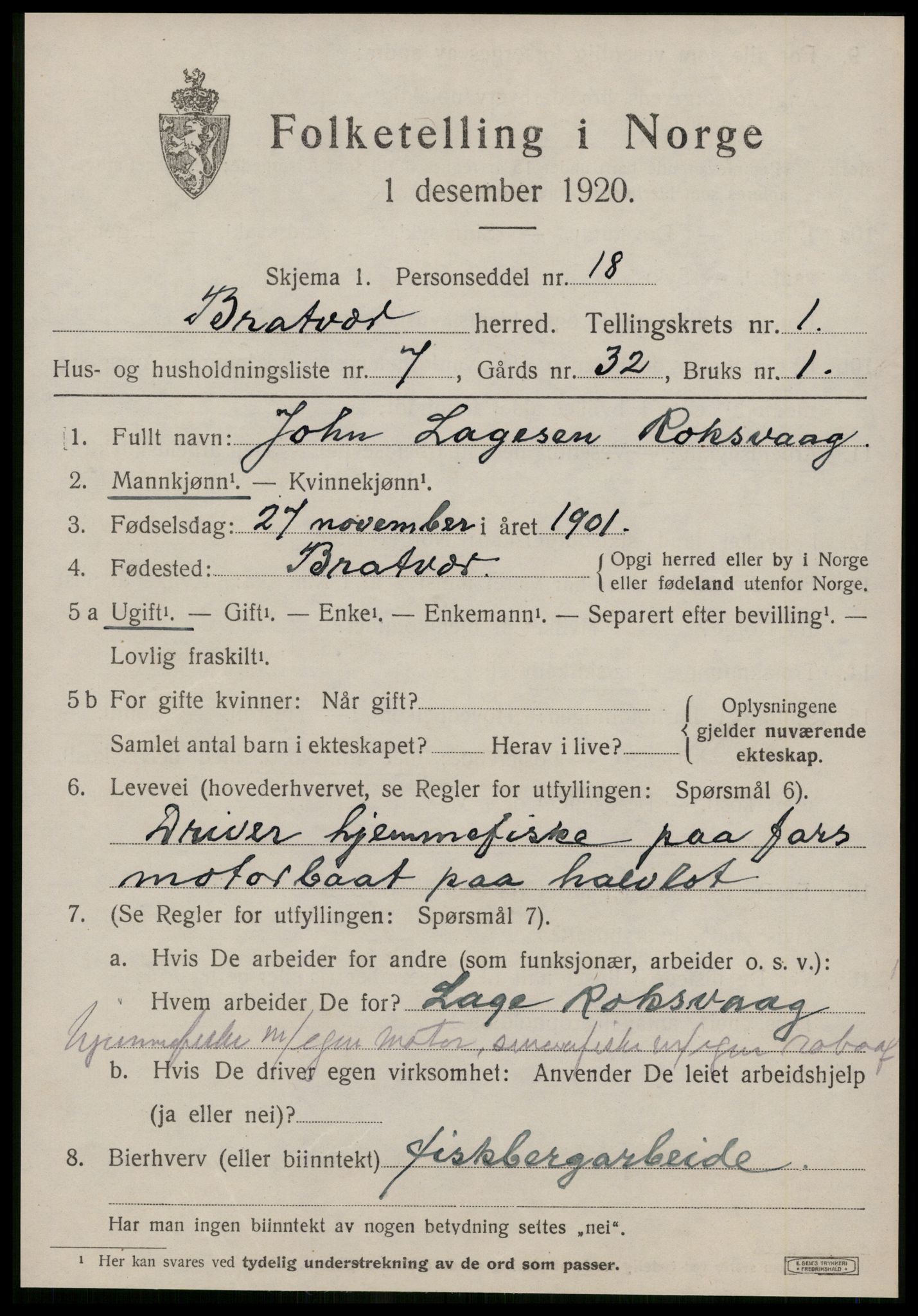 SAT, Folketelling 1920 for 1574 Brattvær herred, 1920, s. 658