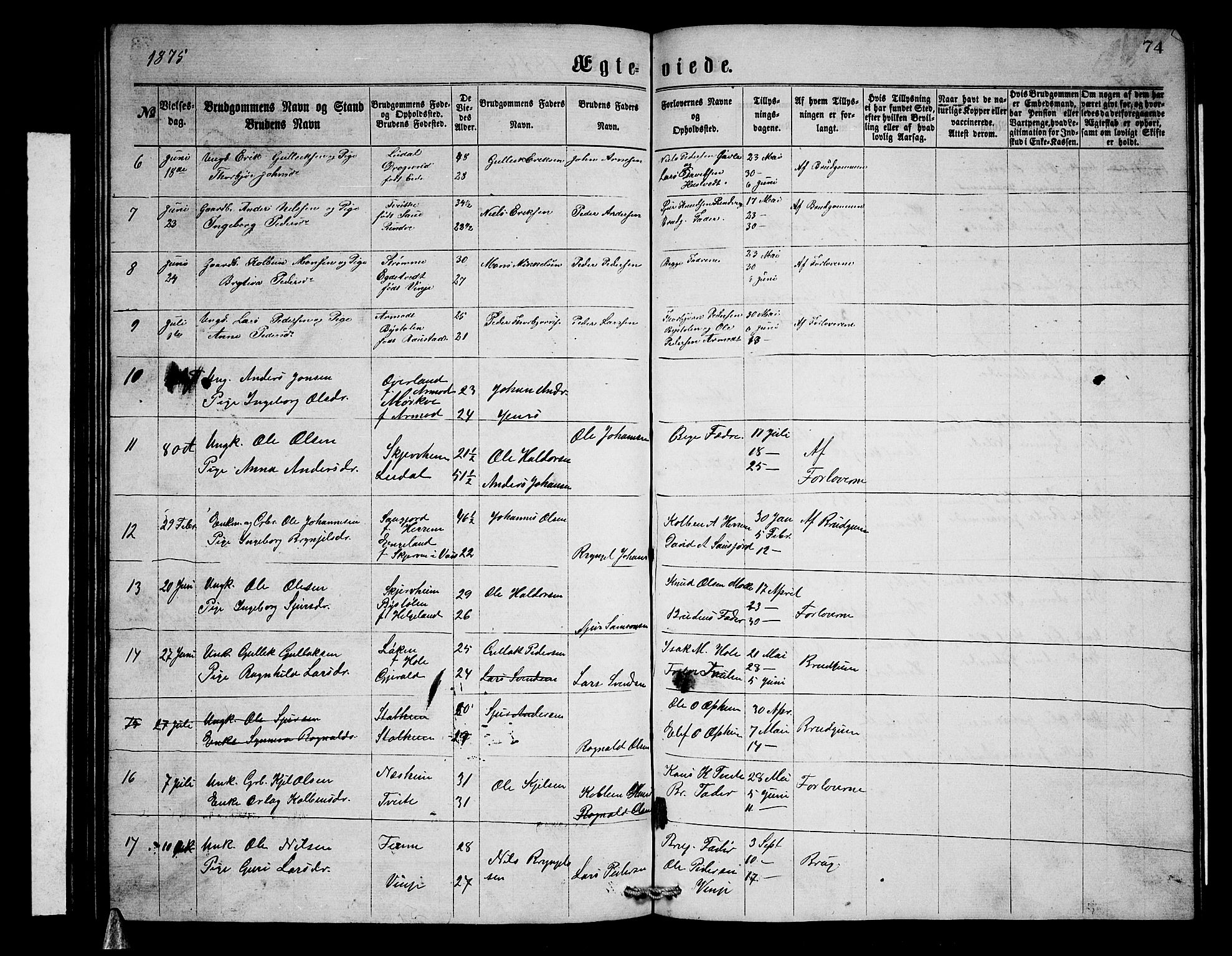 Vossestrand Sokneprestembete, AV/SAB-A-79101/H/Hab: Klokkerbok nr. B 2, 1865-1879, s. 74