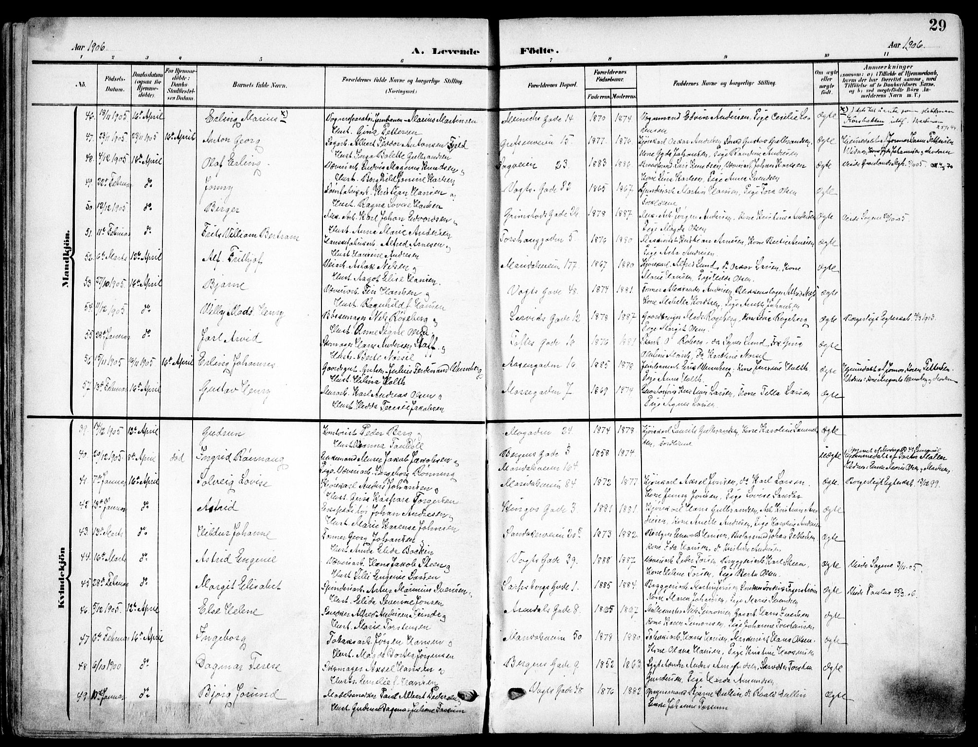Sagene prestekontor Kirkebøker, AV/SAO-A-10796/F/L0007: Ministerialbok nr. 7, 1905-1915, s. 29