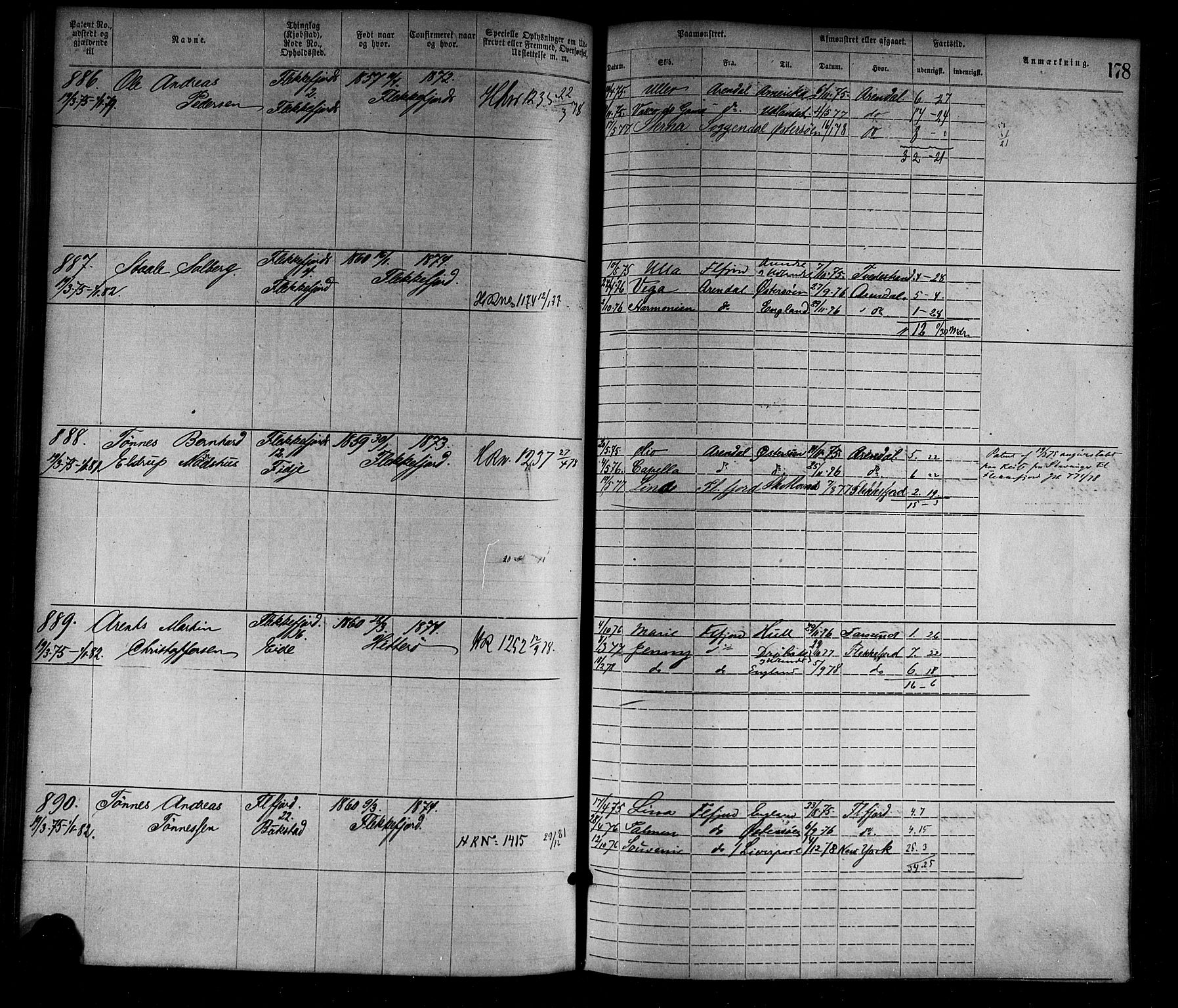 Flekkefjord mønstringskrets, SAK/2031-0018/F/Fa/L0002: Annotasjonsrulle nr 1-1920 med register, N-2, 1870-1891, s. 203